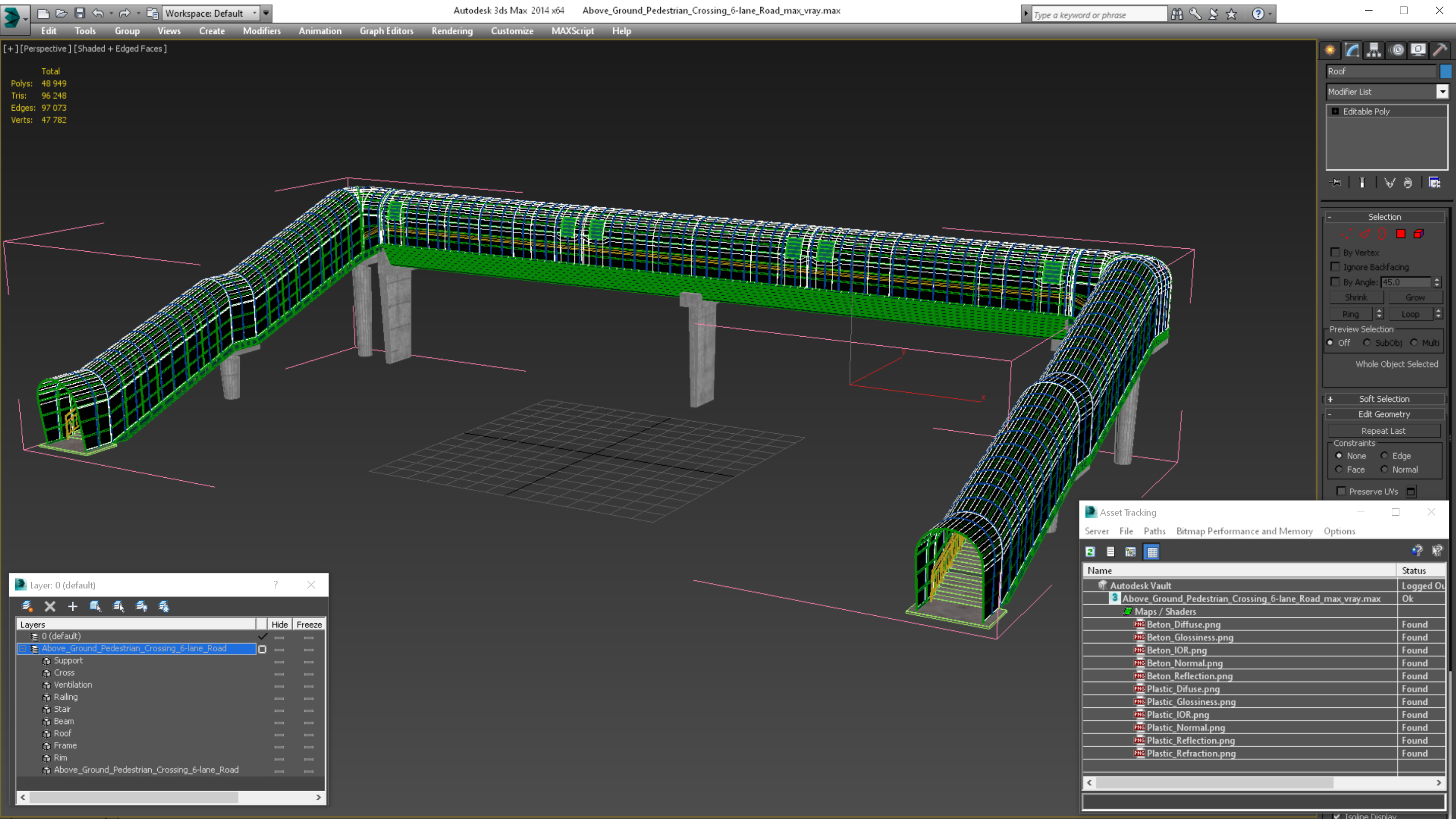 Above Ground Pedestrian Crossing 6-lane Road 3D model