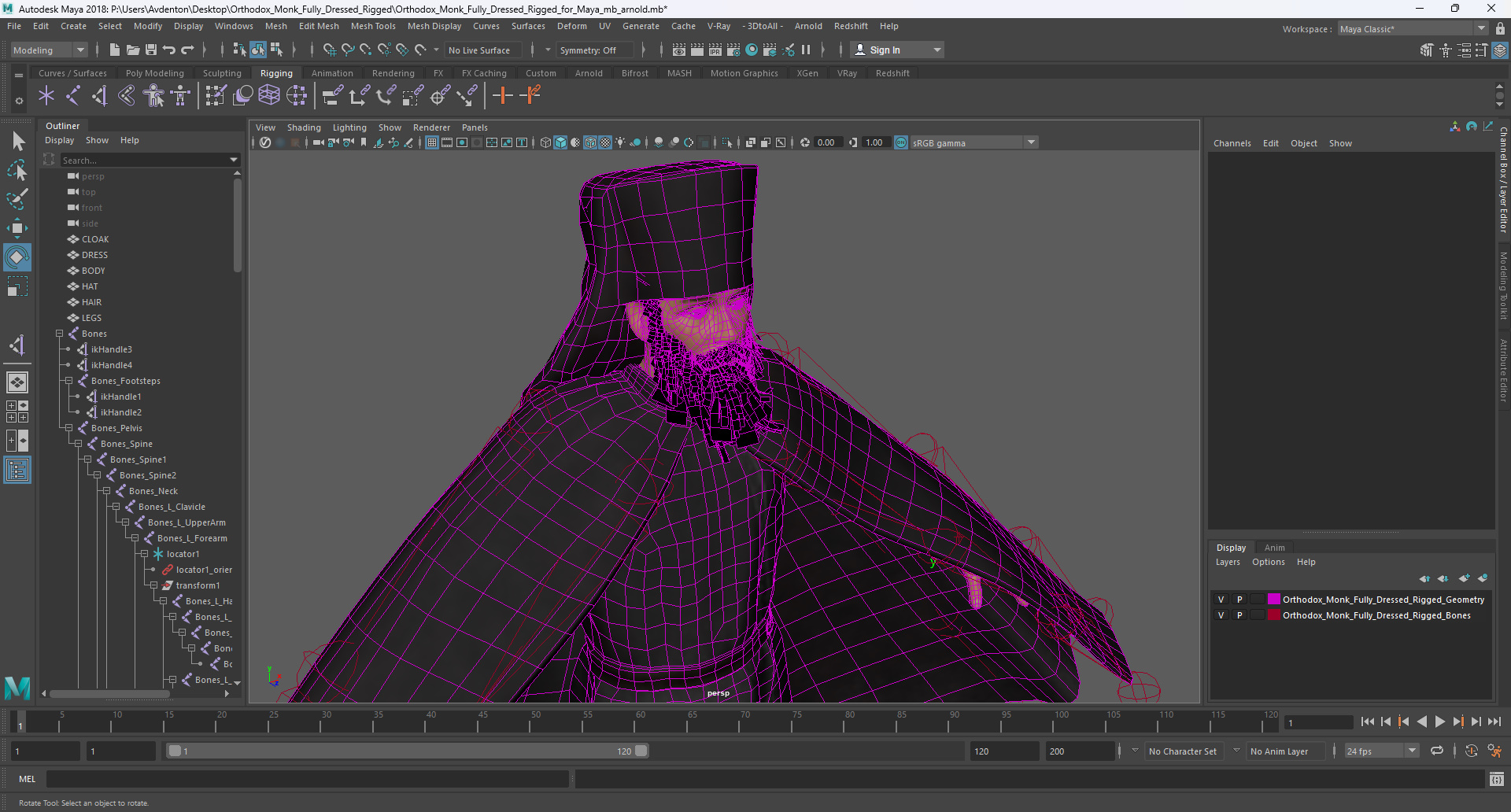 3D Orthodox Monk Fully Dressed Rigged for Maya model