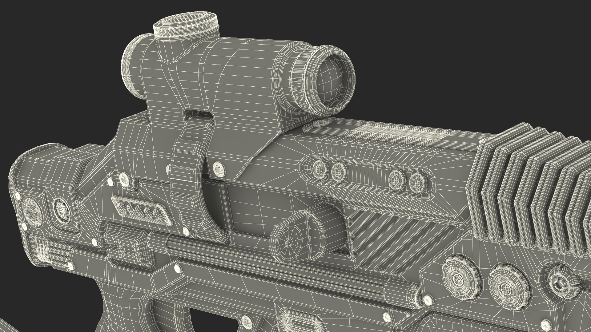 3D model Futuristic Rifle Dark Colored Rigged for Cinema 4D