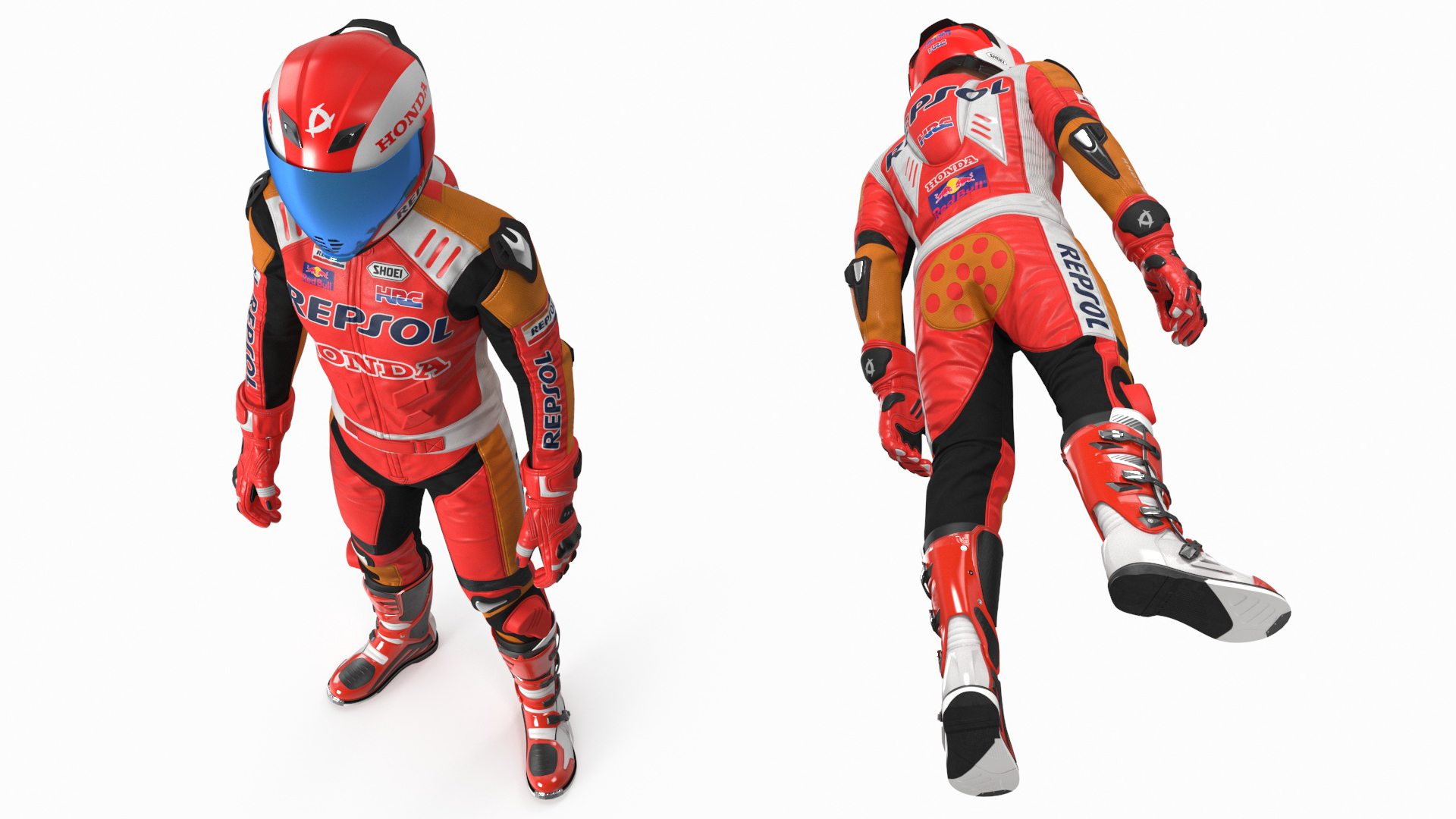 Bike Rider in Honda Racing Suit with Helmet Standing 3D