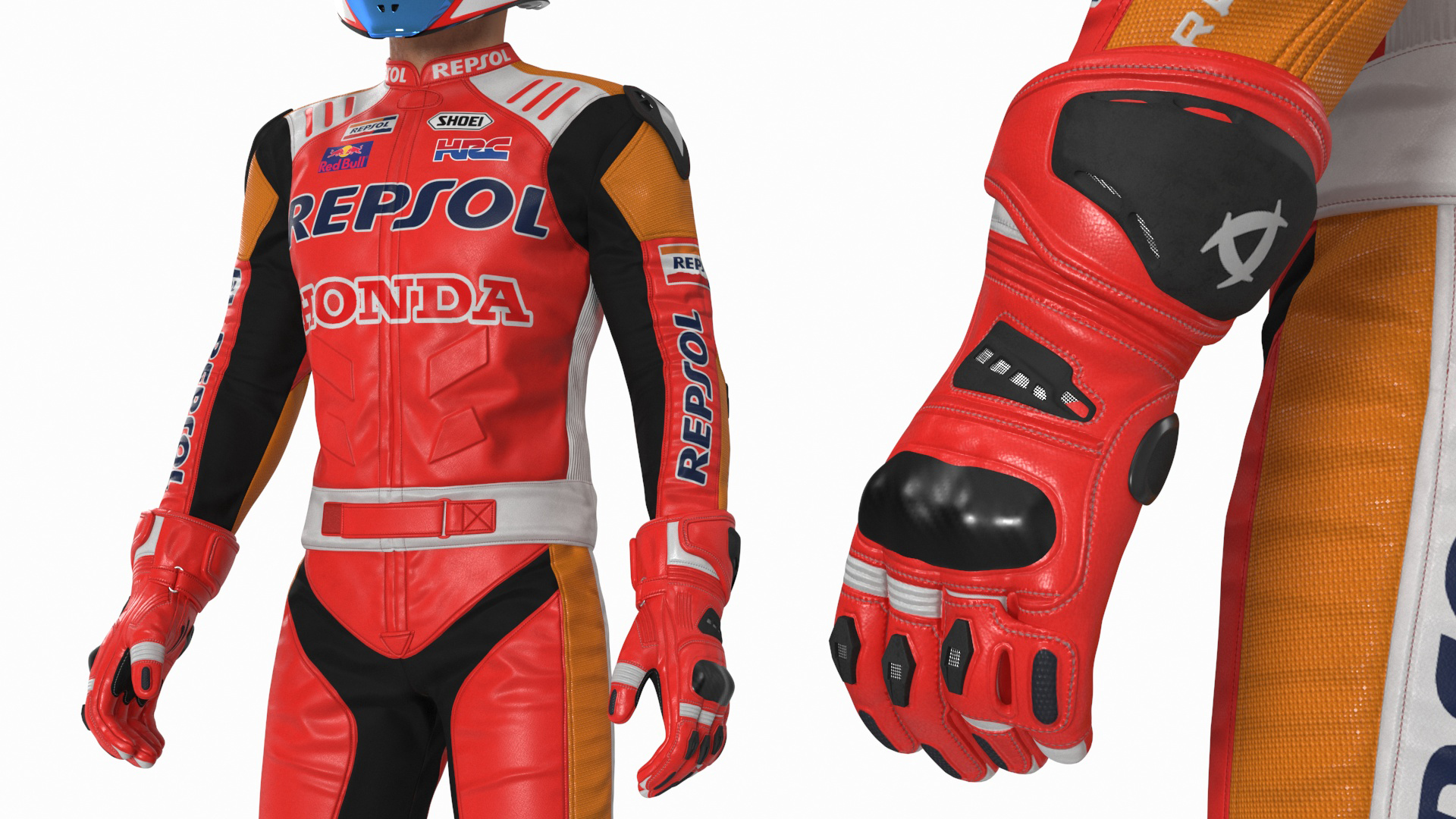 Bike Rider in Honda Racing Suit with Helmet Standing 3D