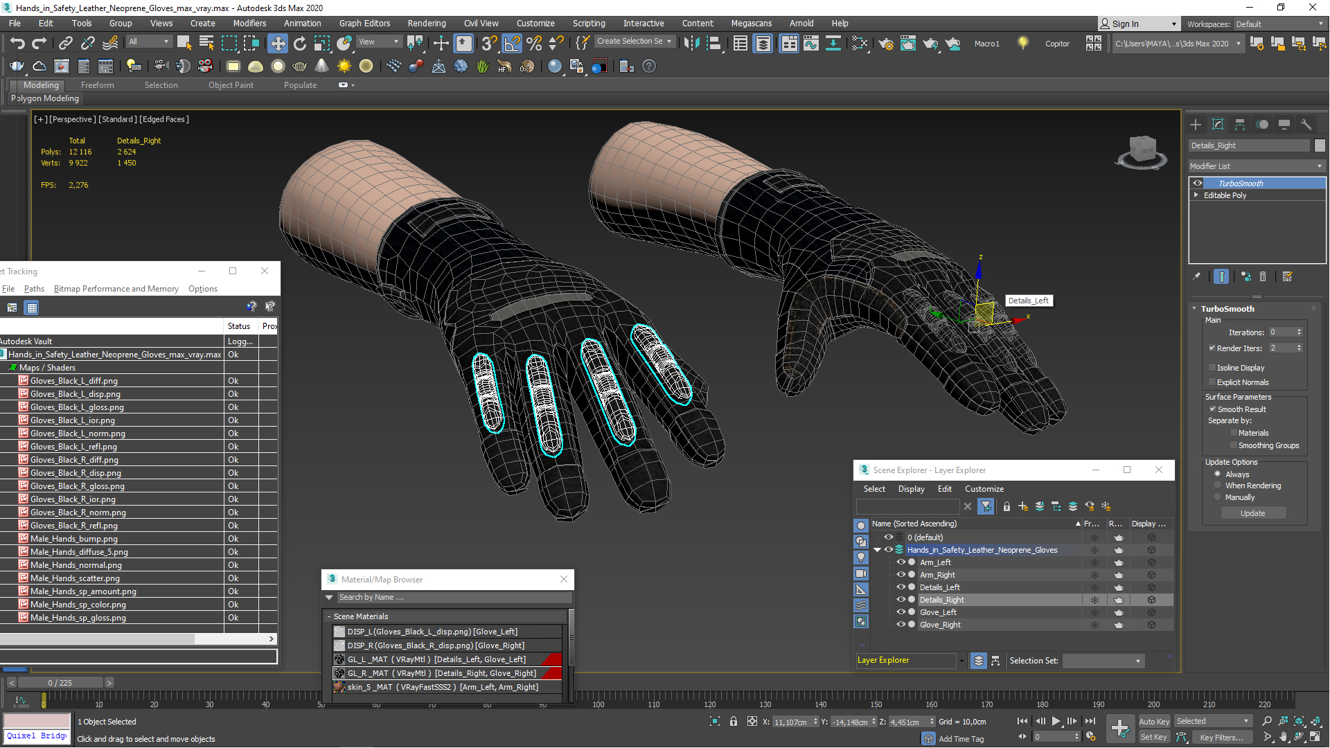 3D model Hands in Black Safety Leather Glove