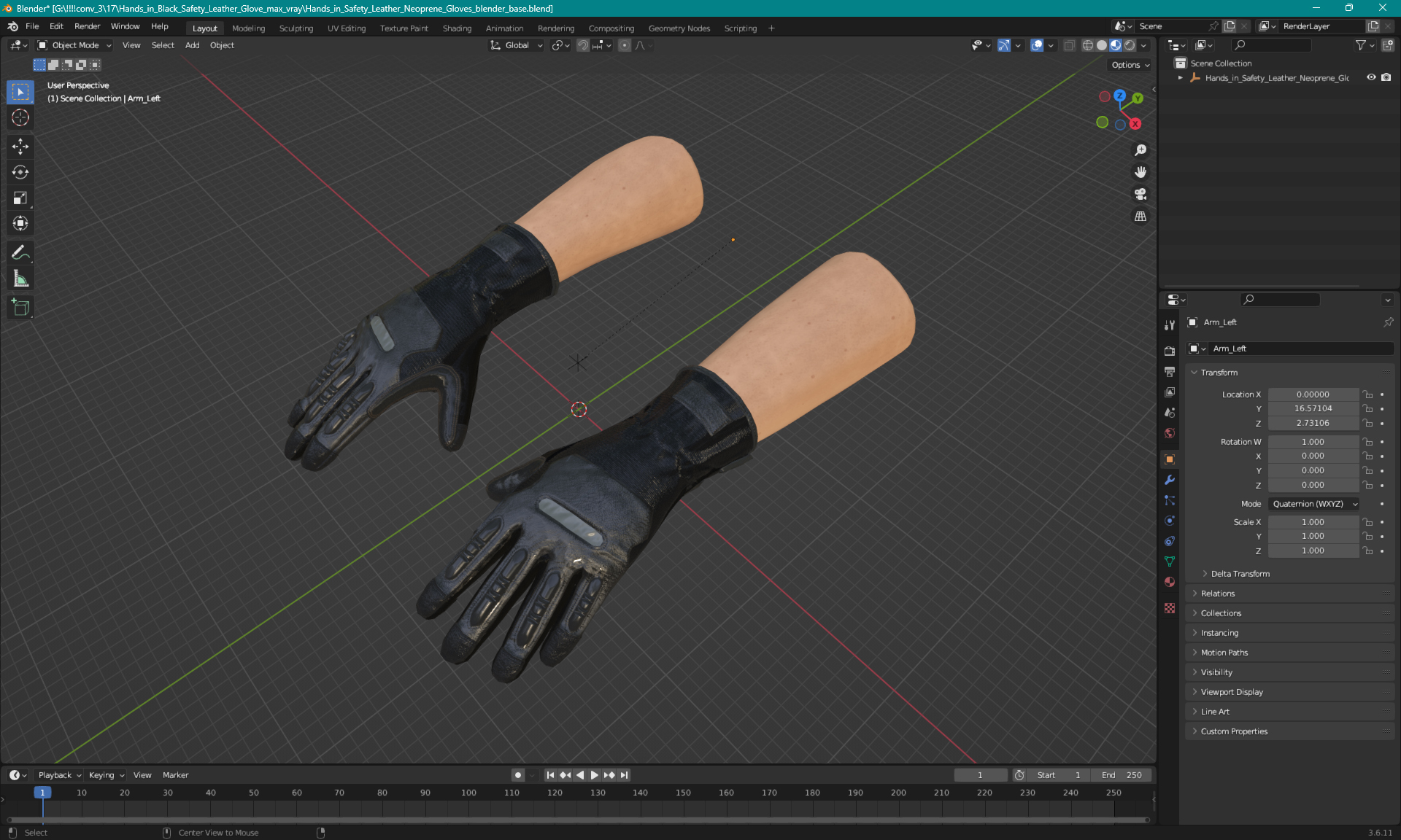 3D model Hands in Black Safety Leather Glove