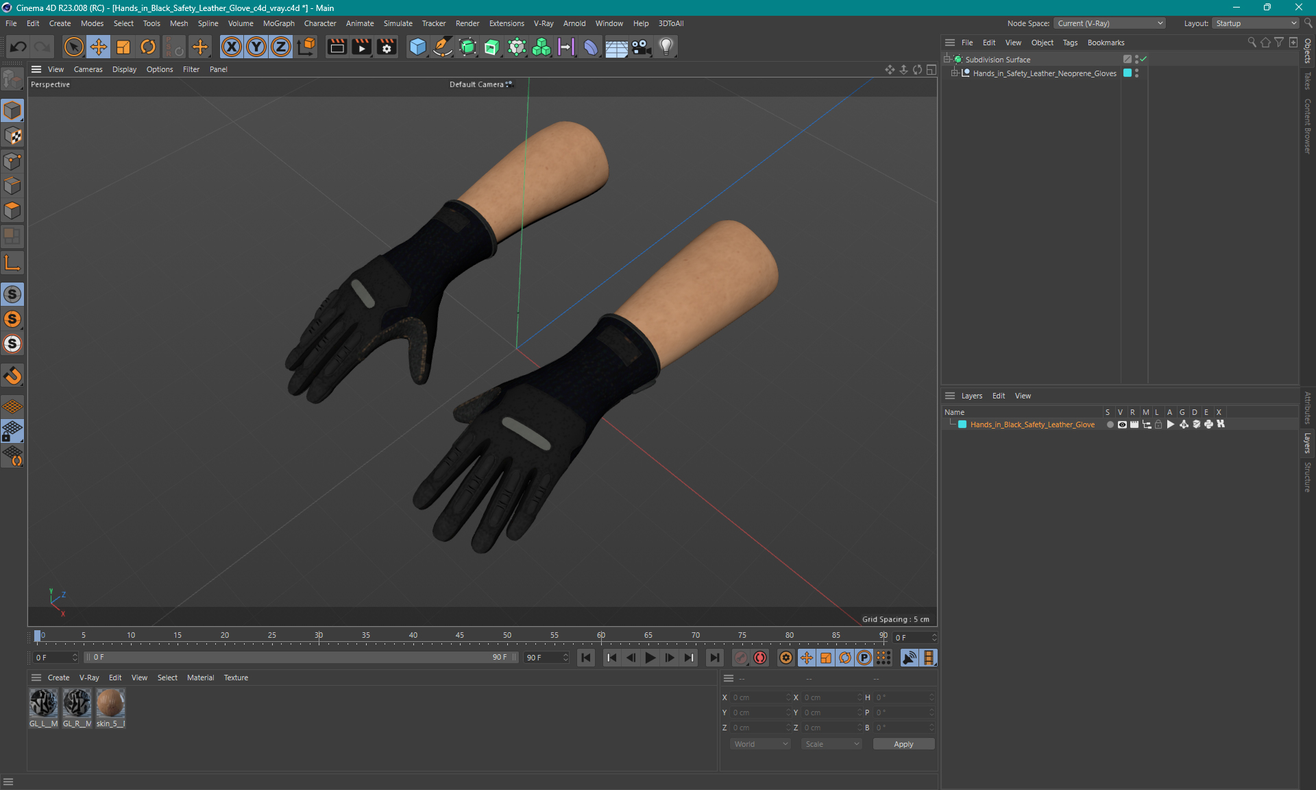 3D model Hands in Black Safety Leather Glove