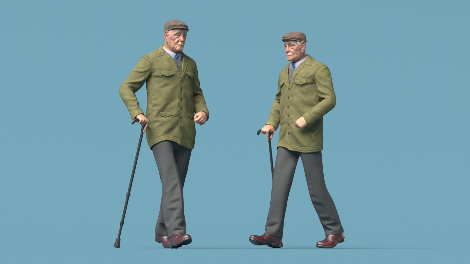 3D Walking Old Man with Stick