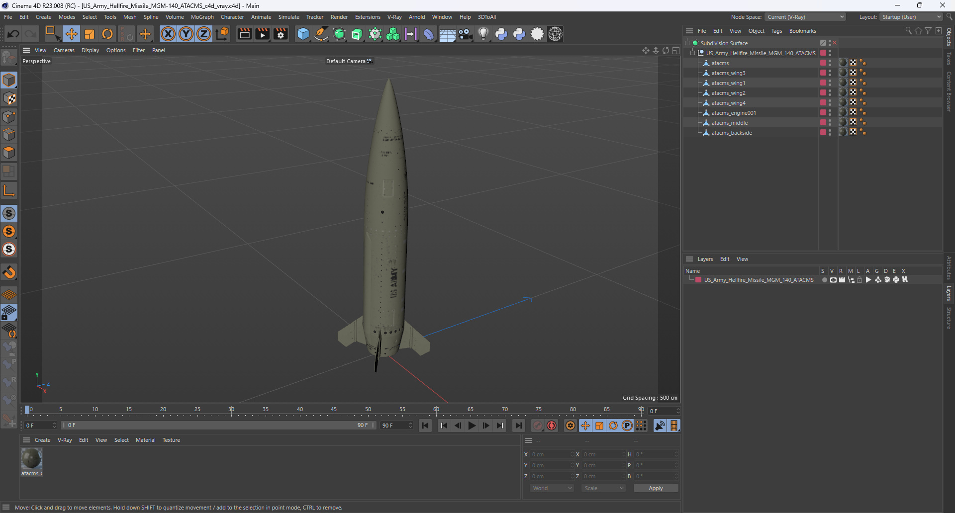 US Army Hellfire Missile MGM-140 ATACMS 3D model