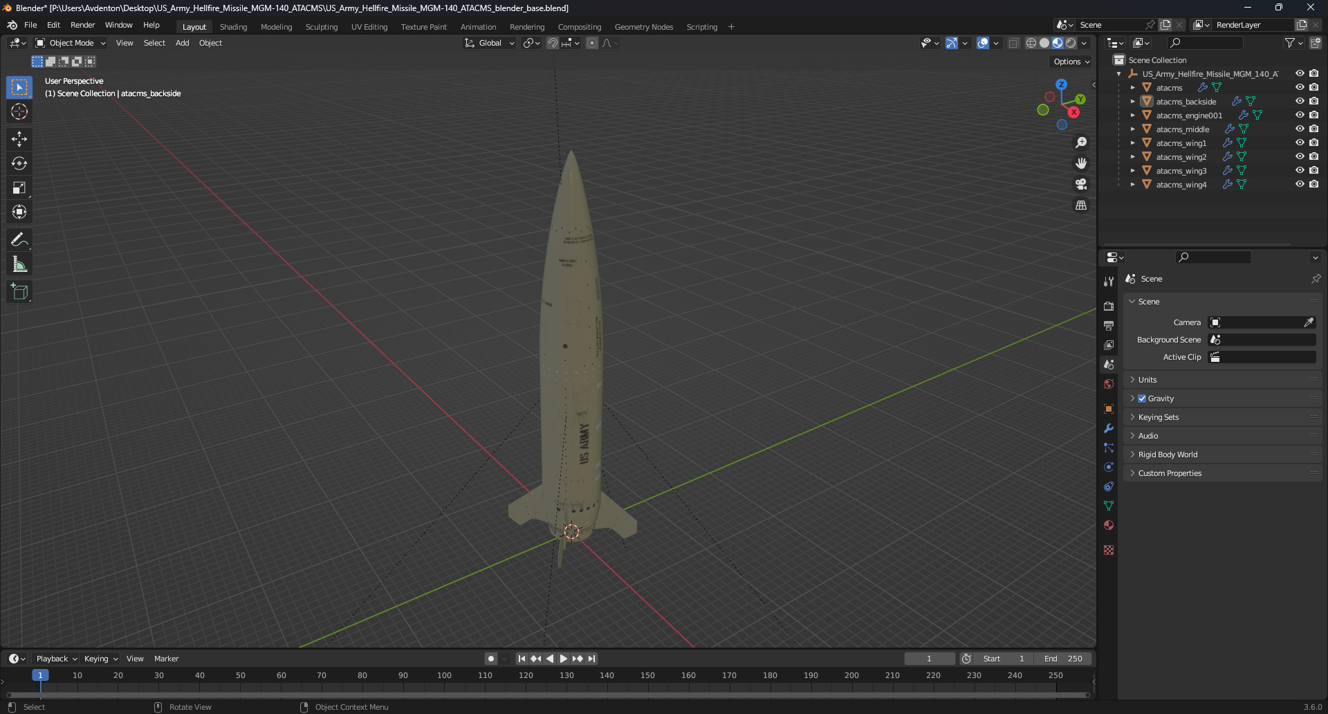 US Army Hellfire Missile MGM-140 ATACMS 3D model