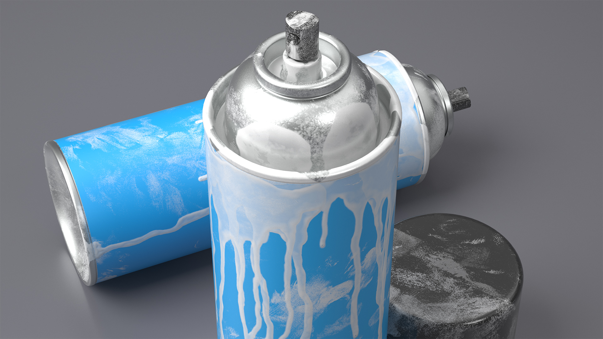 Used Cans of Spray Paint Blue 3D model