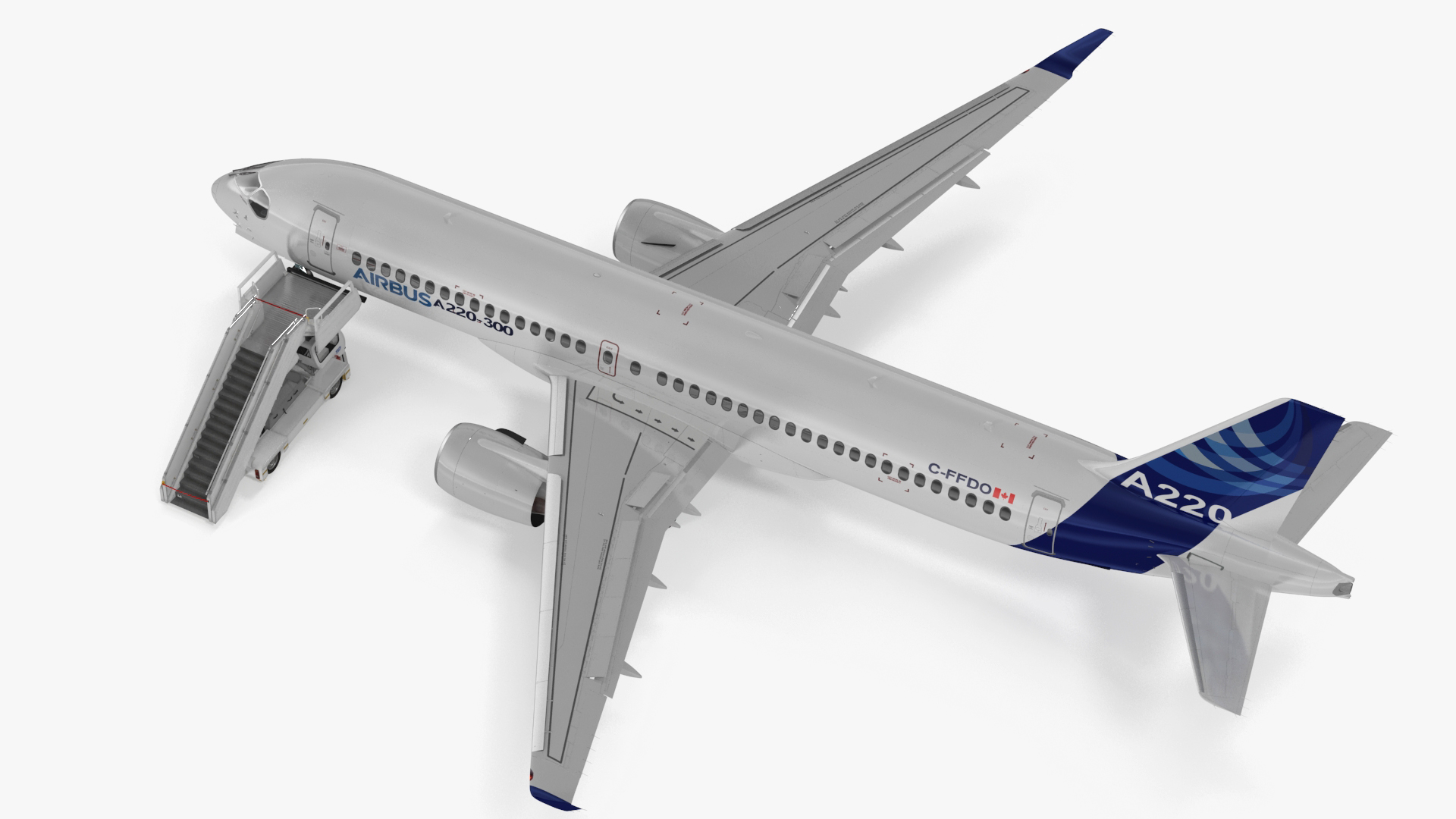 3D Airbus A220 with Passenger Boarding Stairs Car