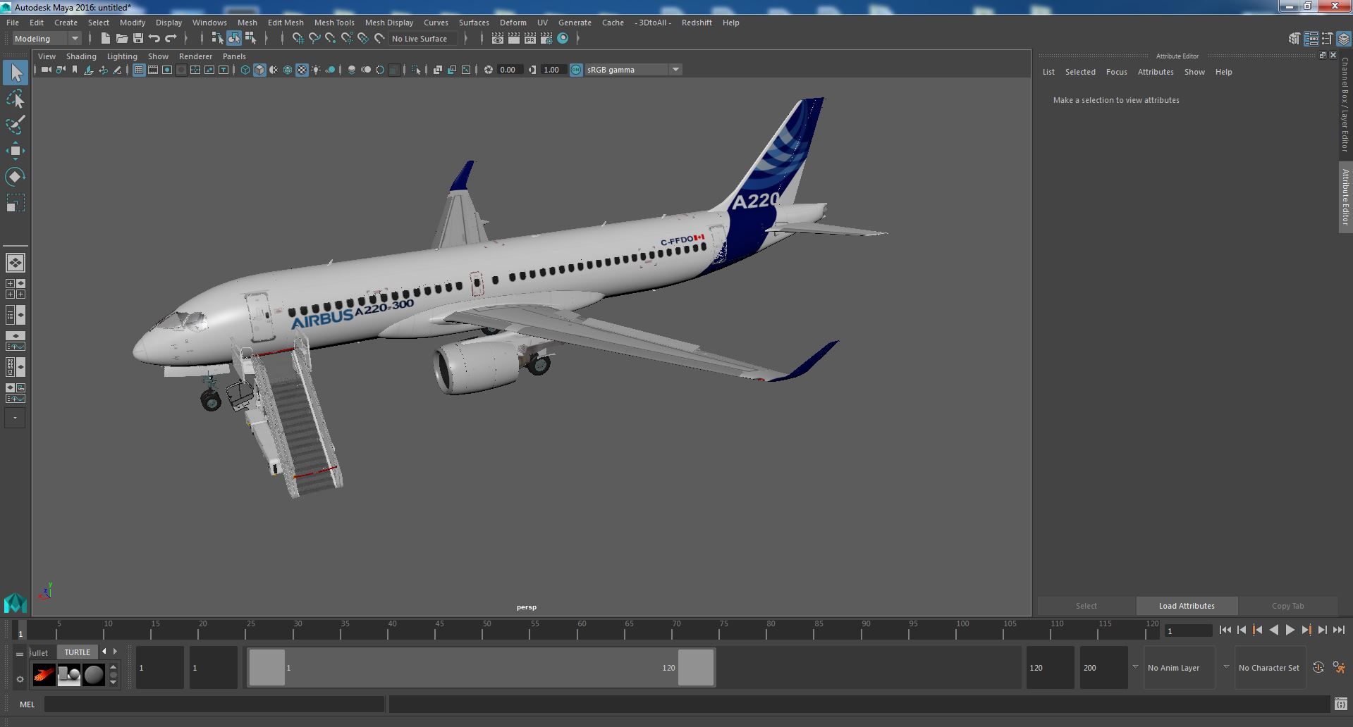 3D Airbus A220 with Passenger Boarding Stairs Car