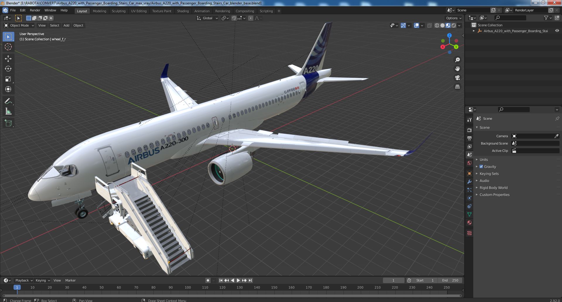 3D Airbus A220 with Passenger Boarding Stairs Car