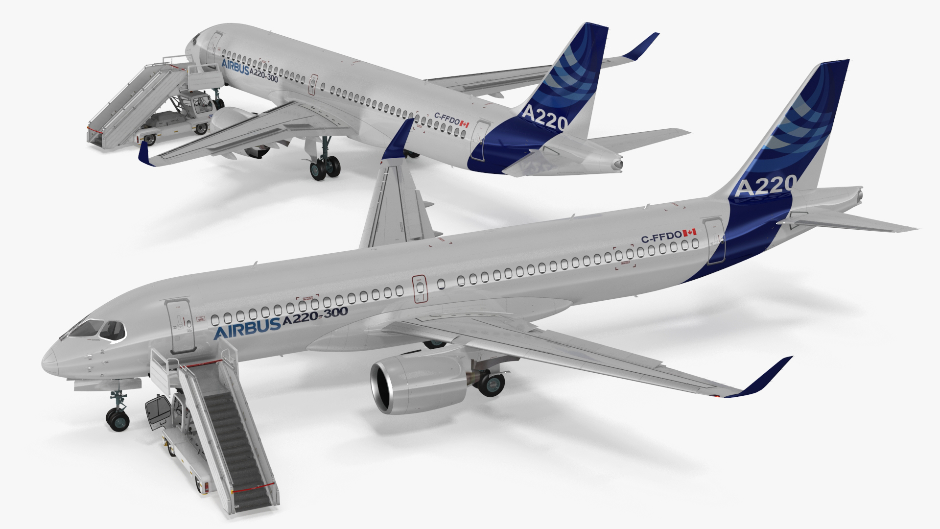 3D Airbus A220 with Passenger Boarding Stairs Car