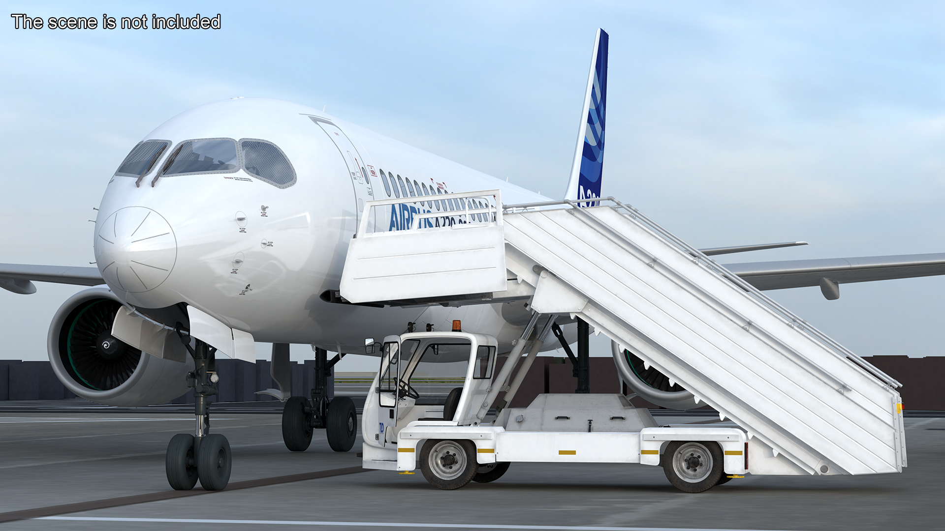 3D Airbus A220 with Passenger Boarding Stairs Car