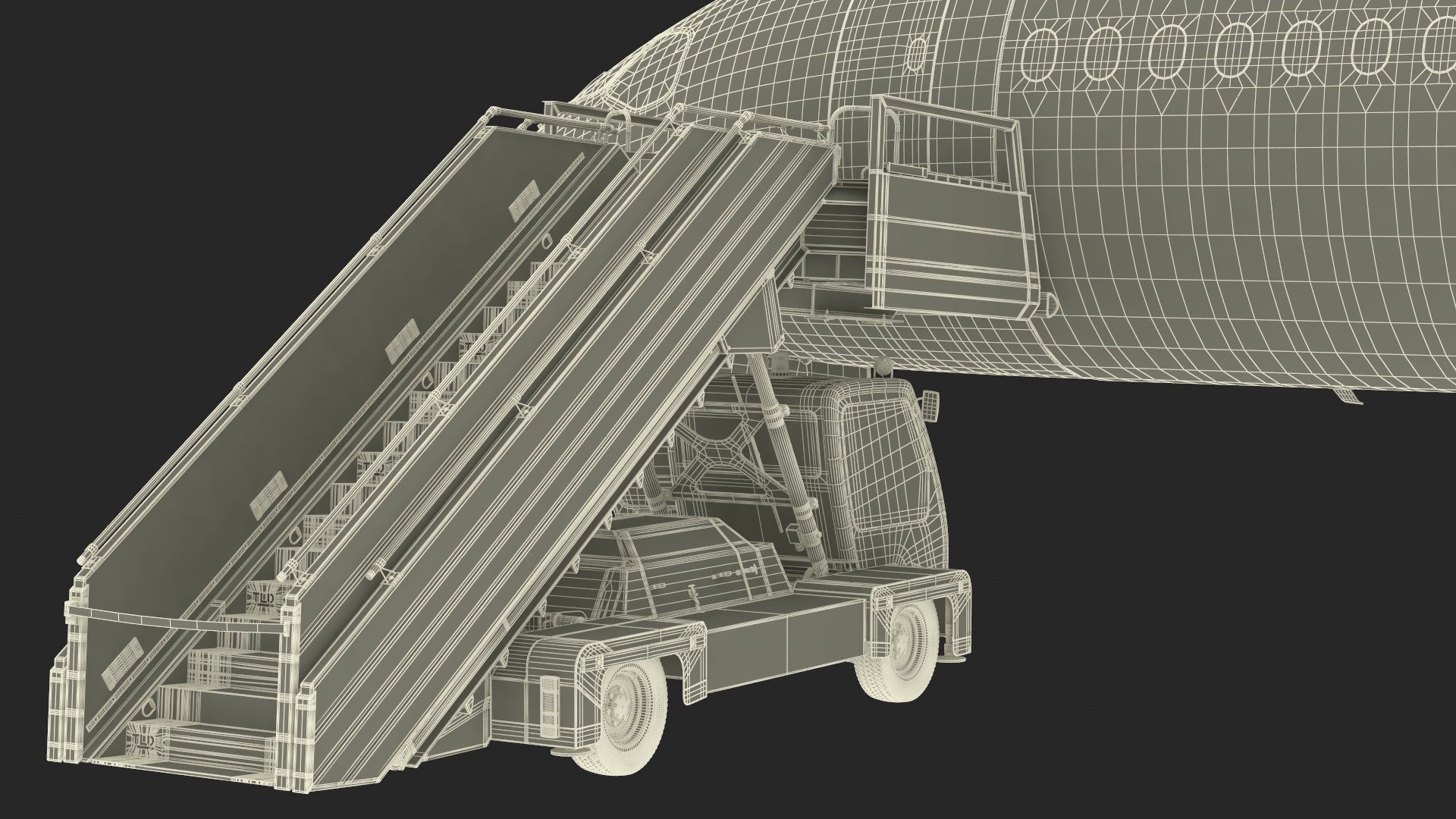 3D Airbus A220 with Passenger Boarding Stairs Car