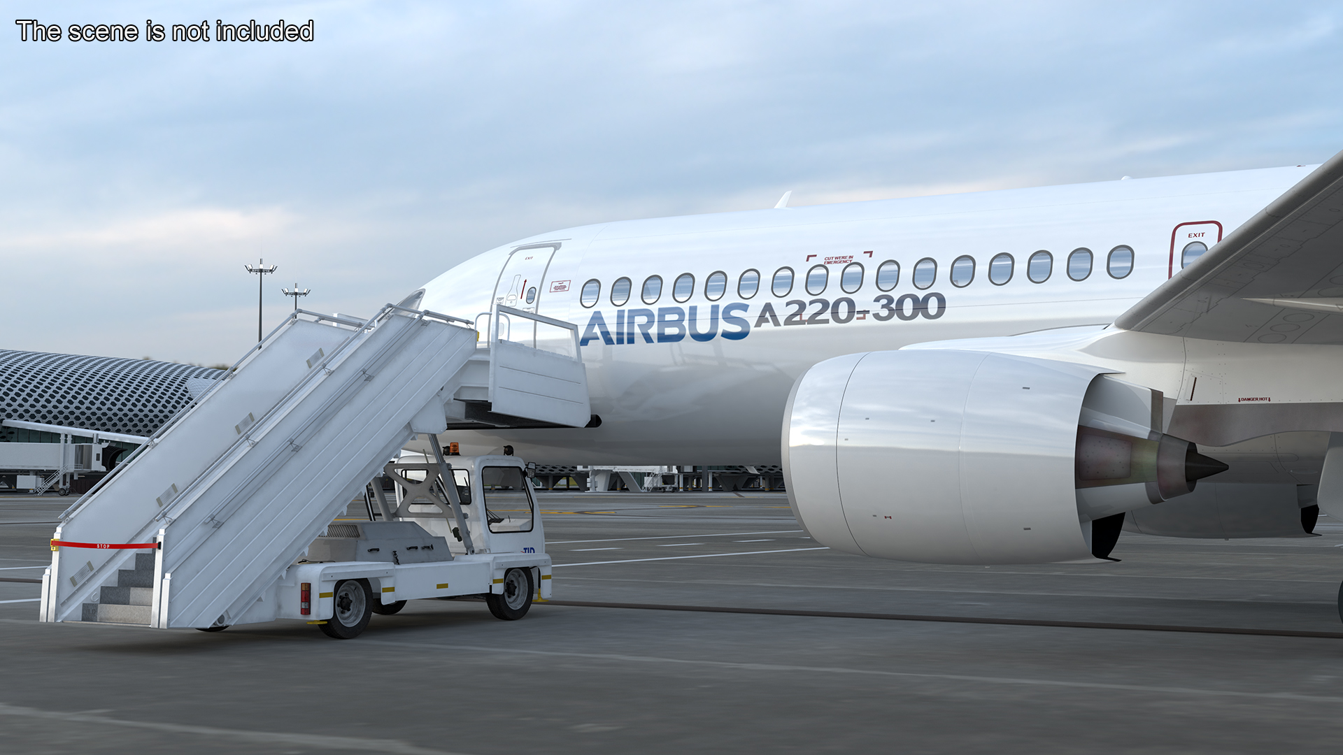 3D Airbus A220 with Passenger Boarding Stairs Car