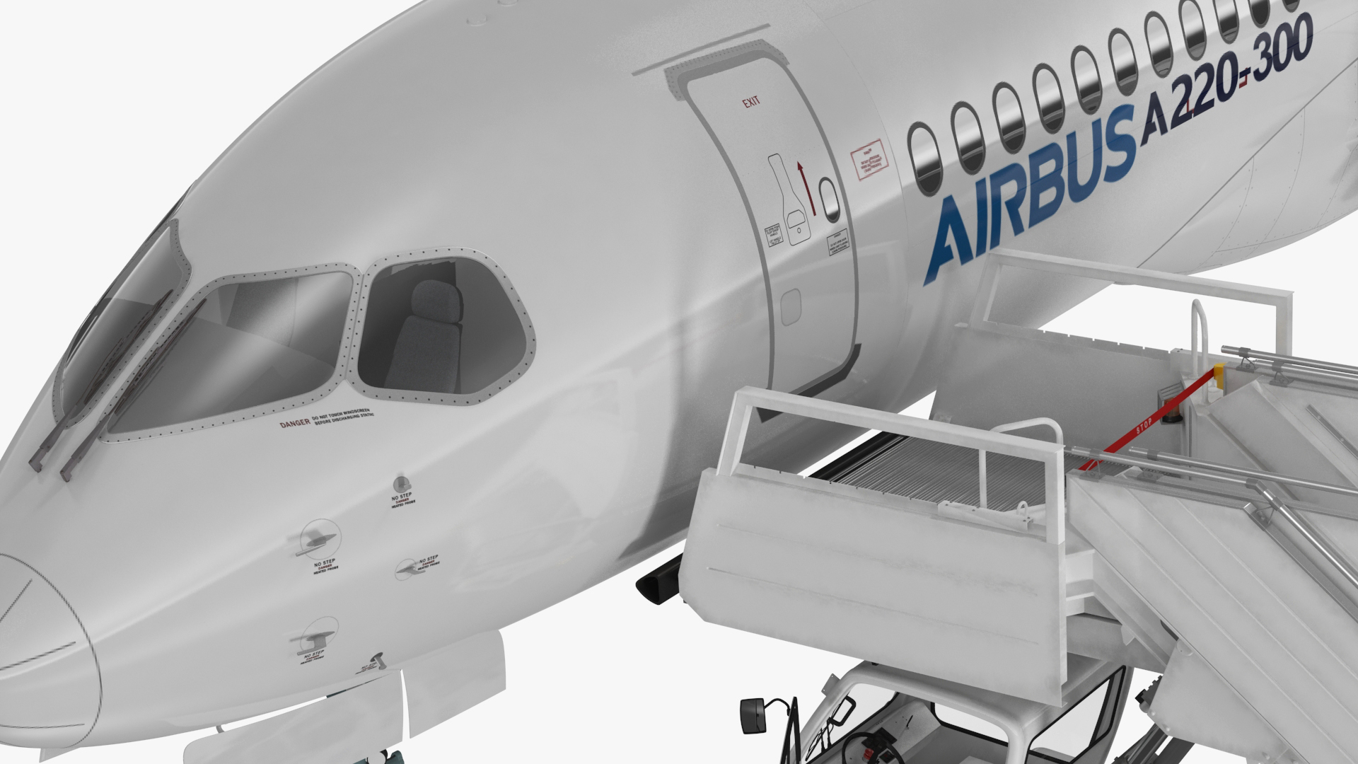 3D Airbus A220 with Passenger Boarding Stairs Car