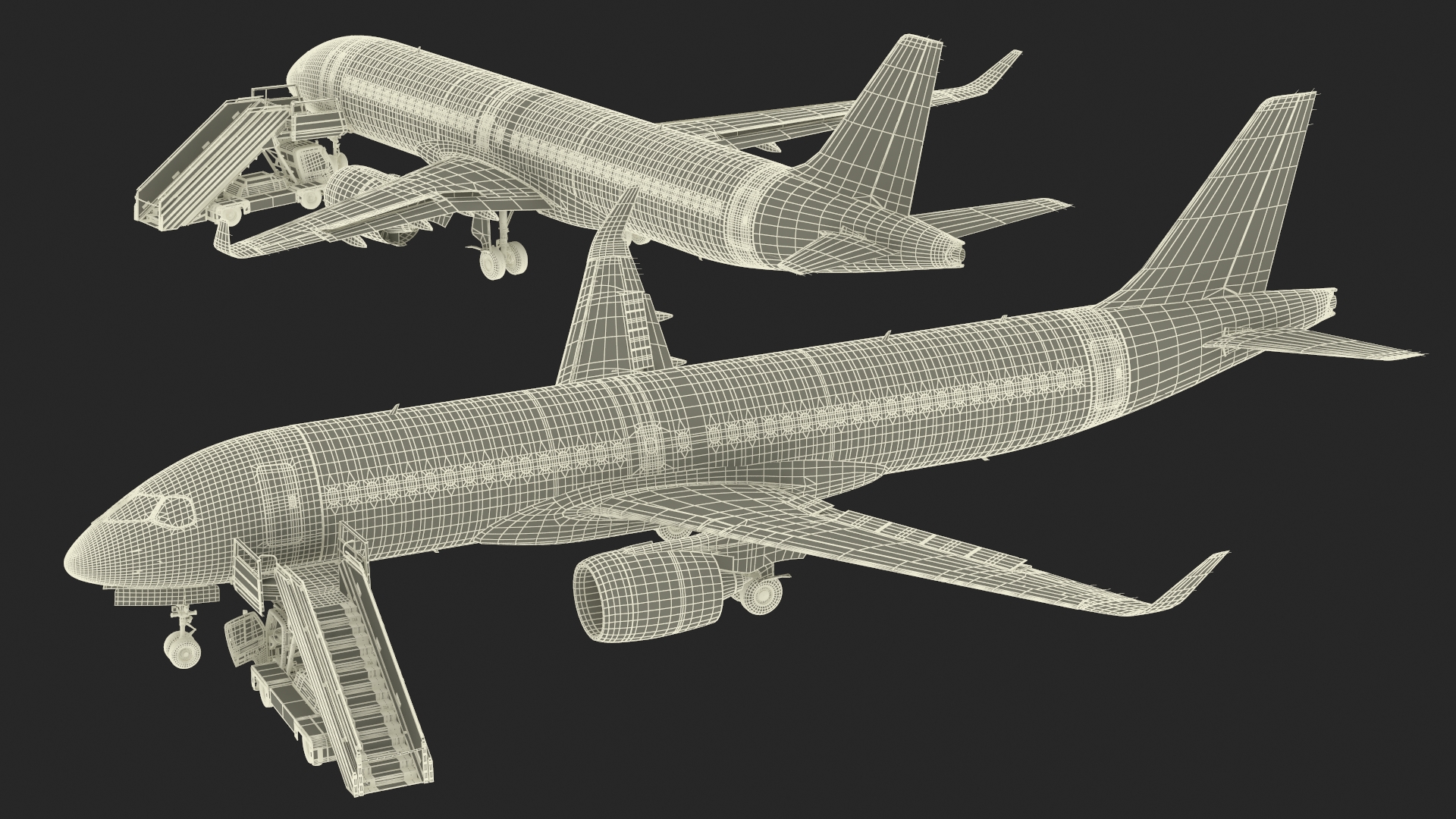 3D Airbus A220 with Passenger Boarding Stairs Car