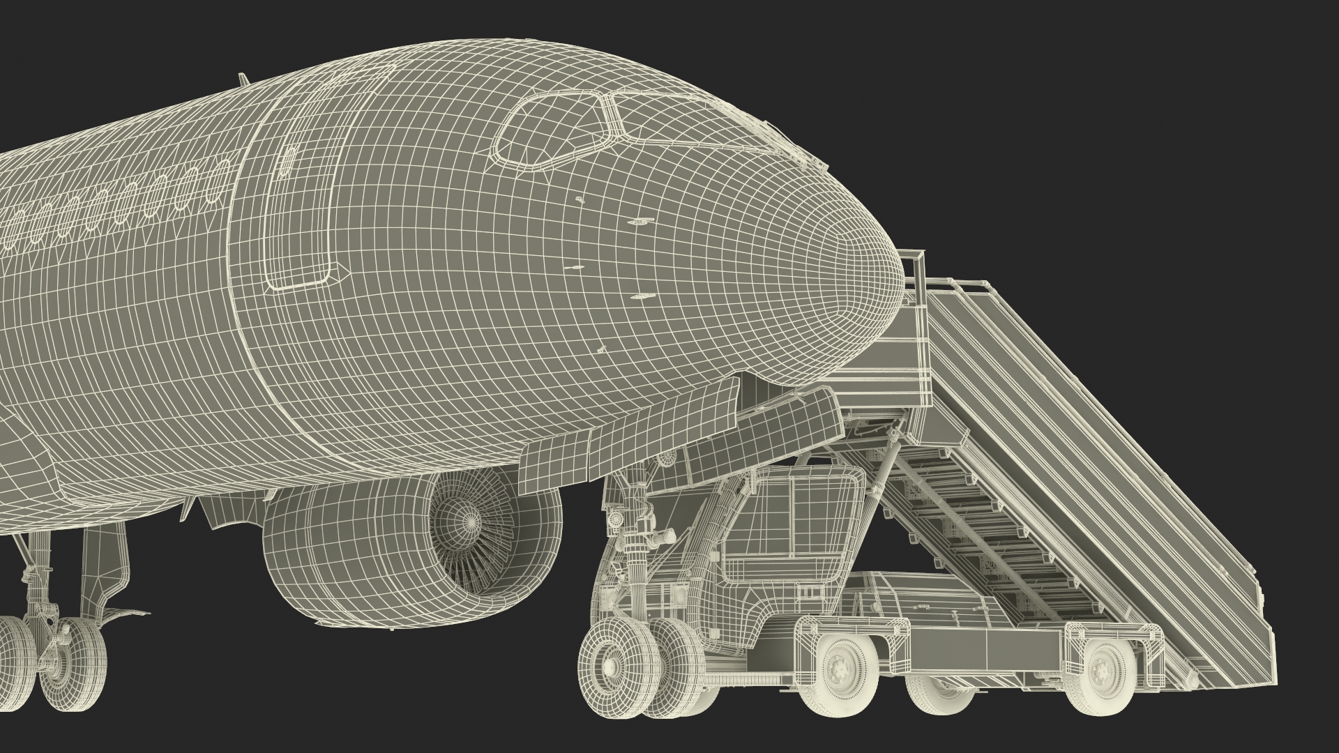 3D Airbus A220 with Passenger Boarding Stairs Car