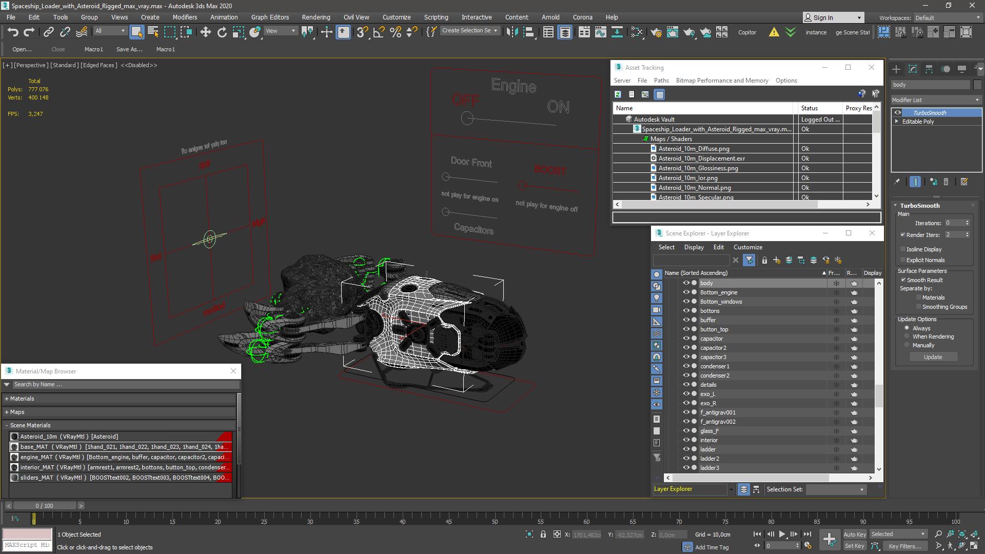 Spaceship Loader with Asteroid Rigged 3D