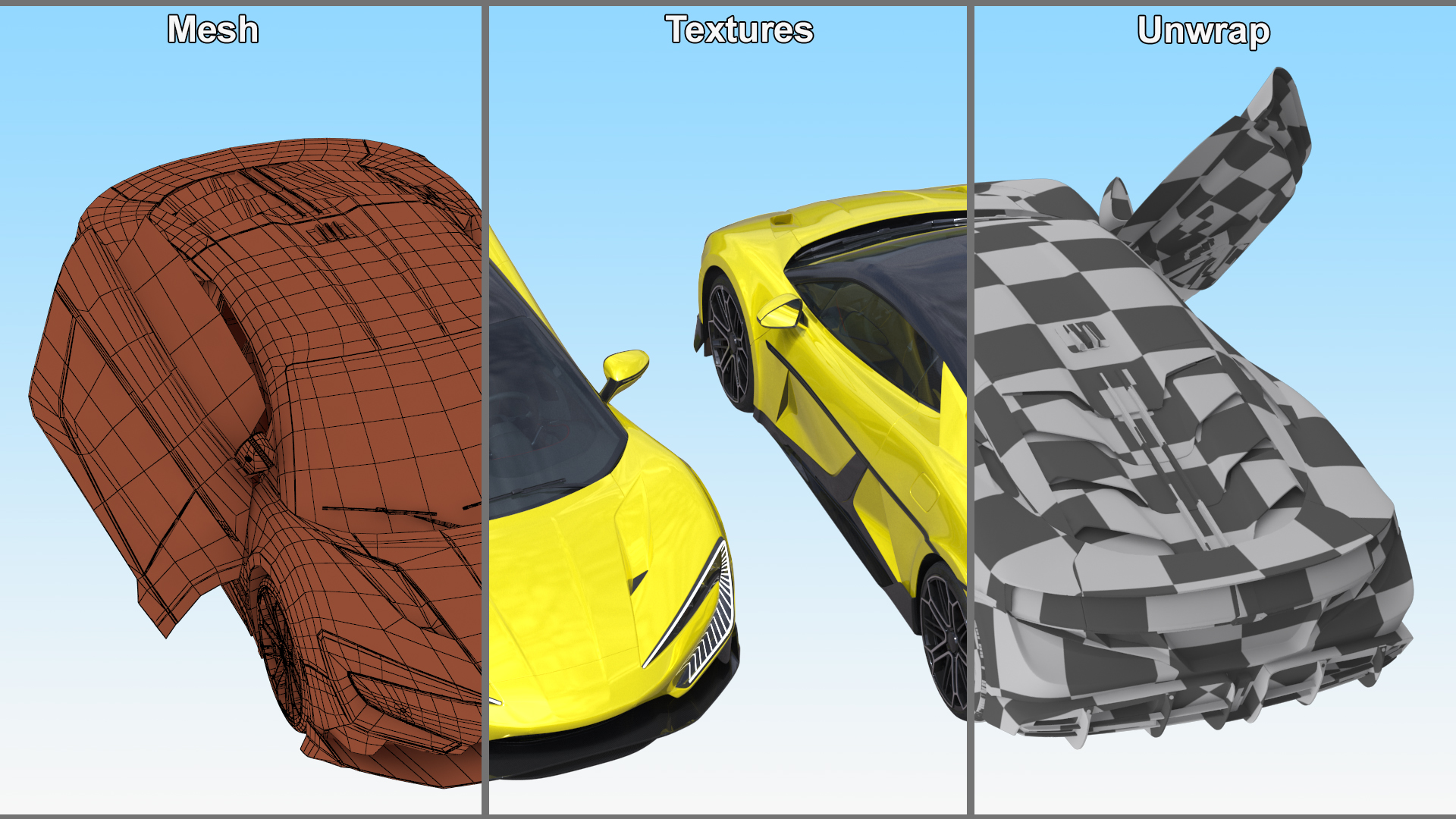 Modern Yellow Supercar Coupe Simplified 3D model