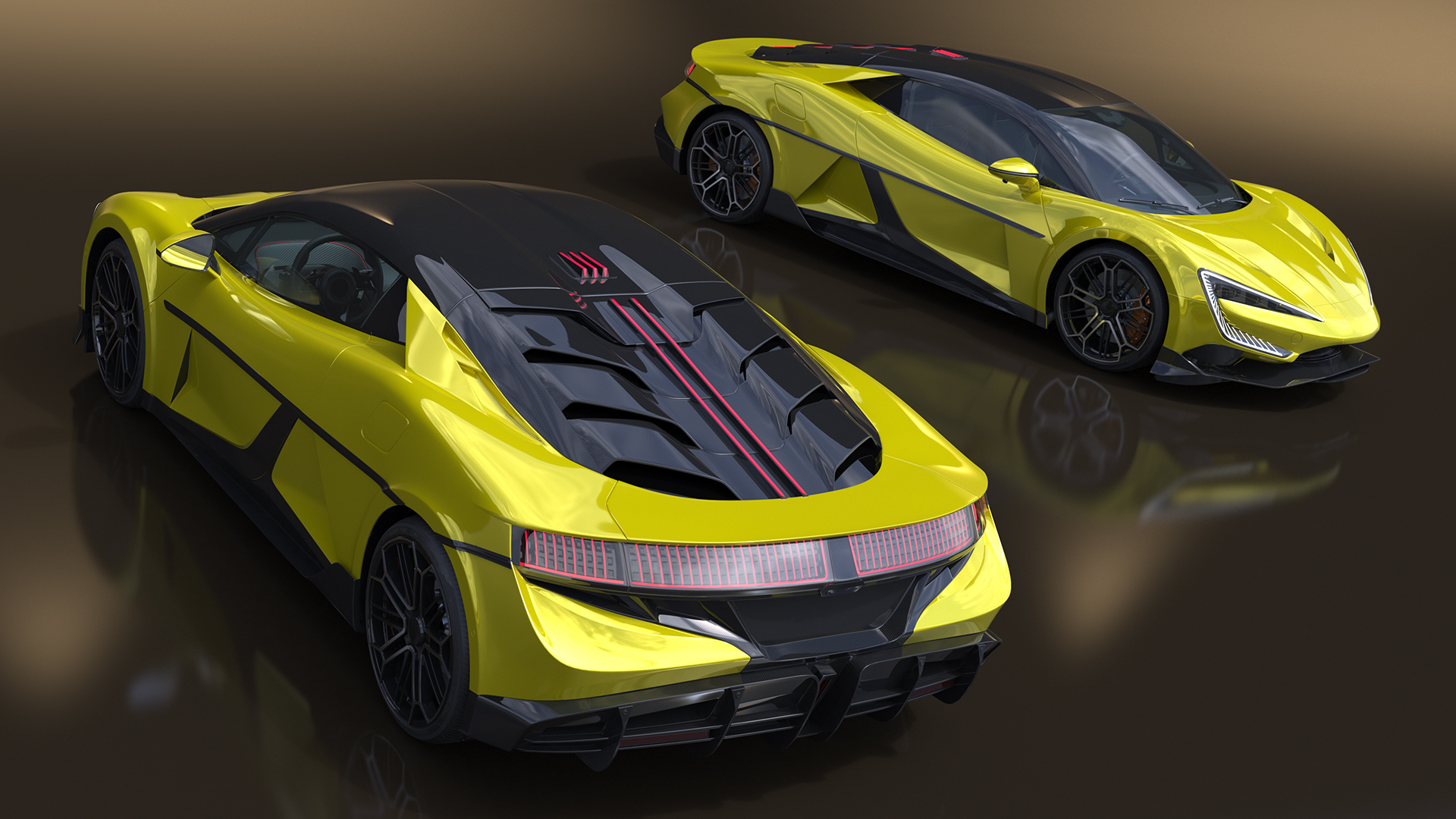 Modern Yellow Supercar Coupe Simplified 3D model