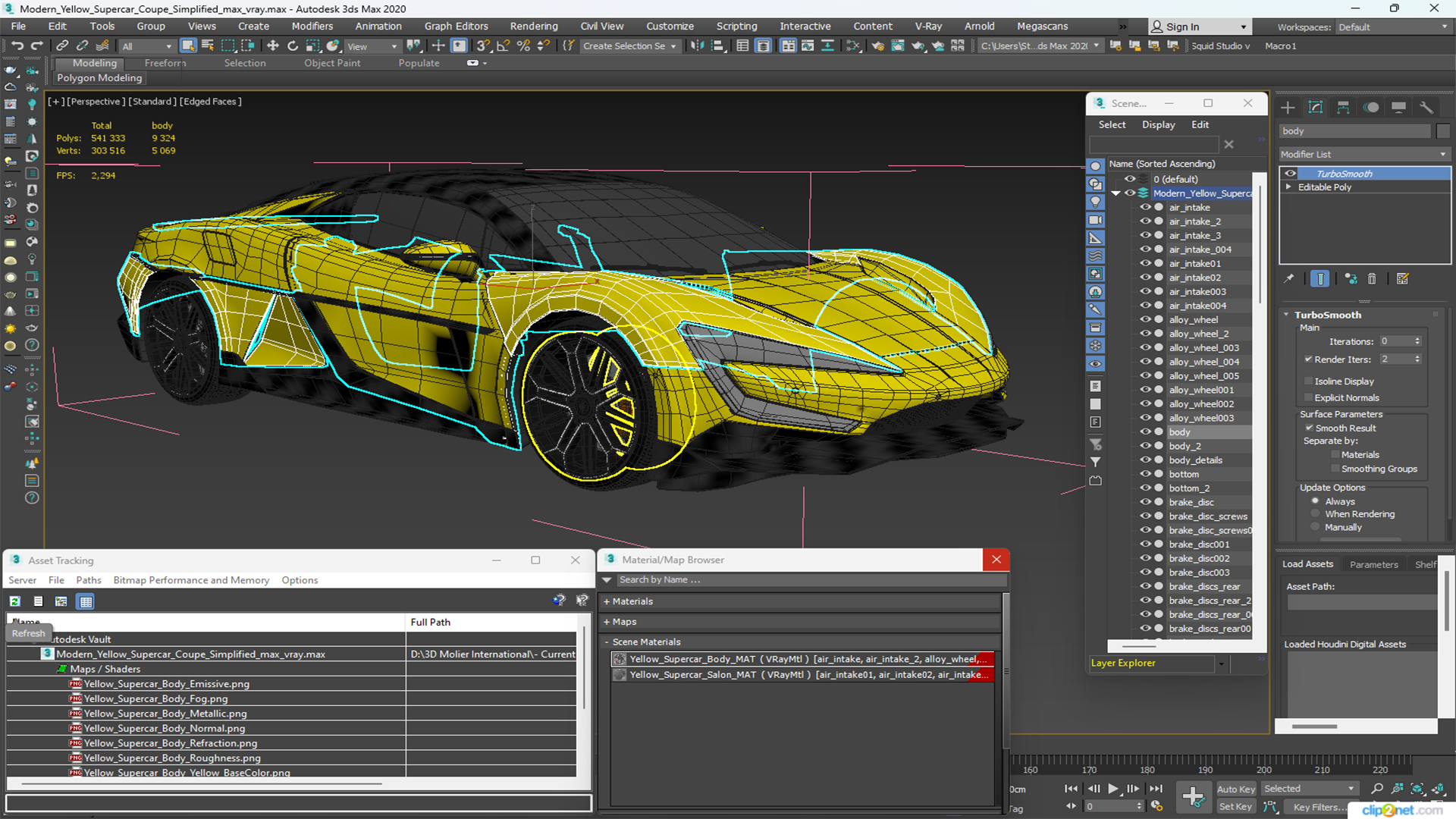 Modern Yellow Supercar Coupe Simplified 3D model