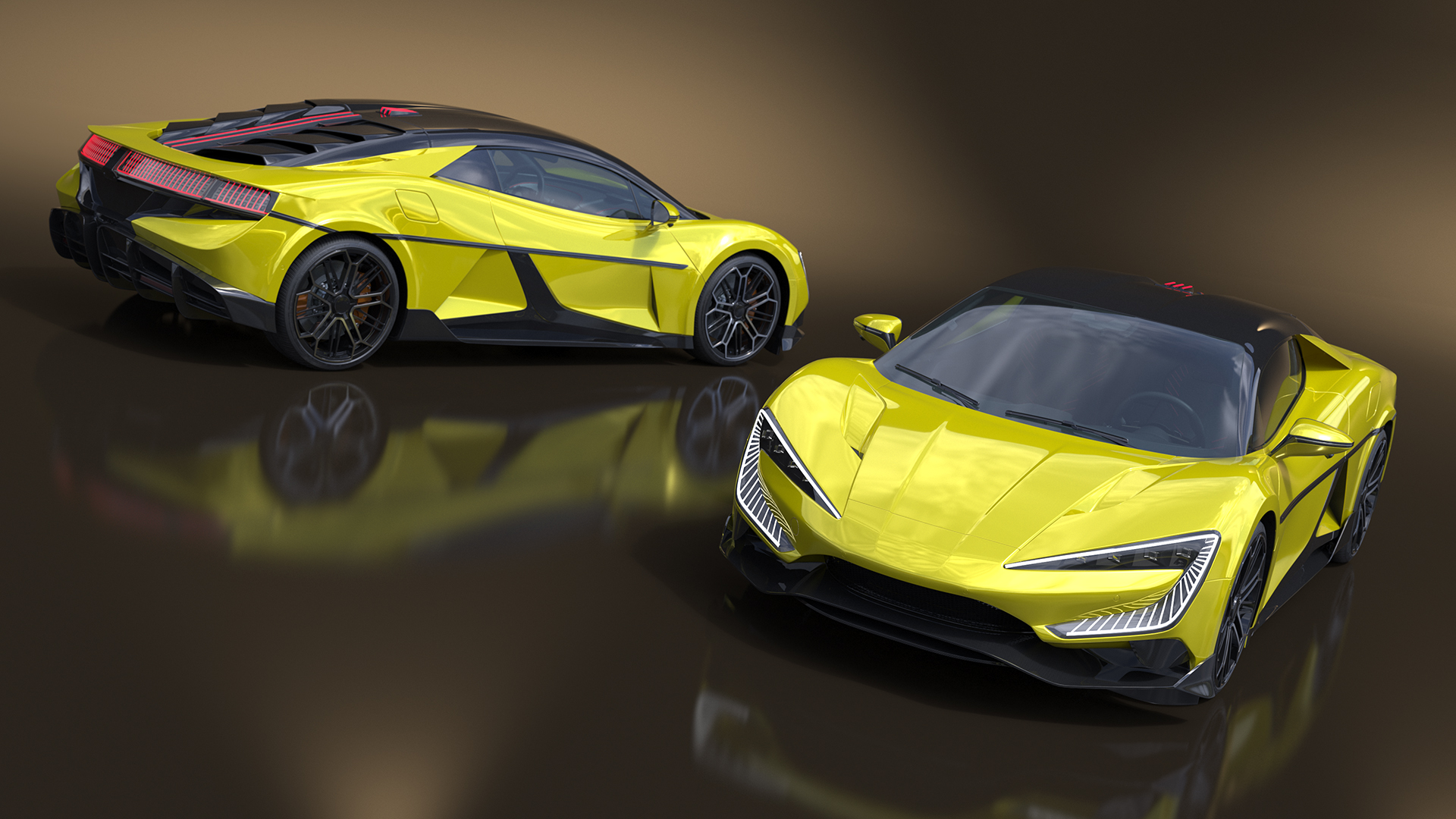 Modern Yellow Supercar Coupe Simplified 3D model