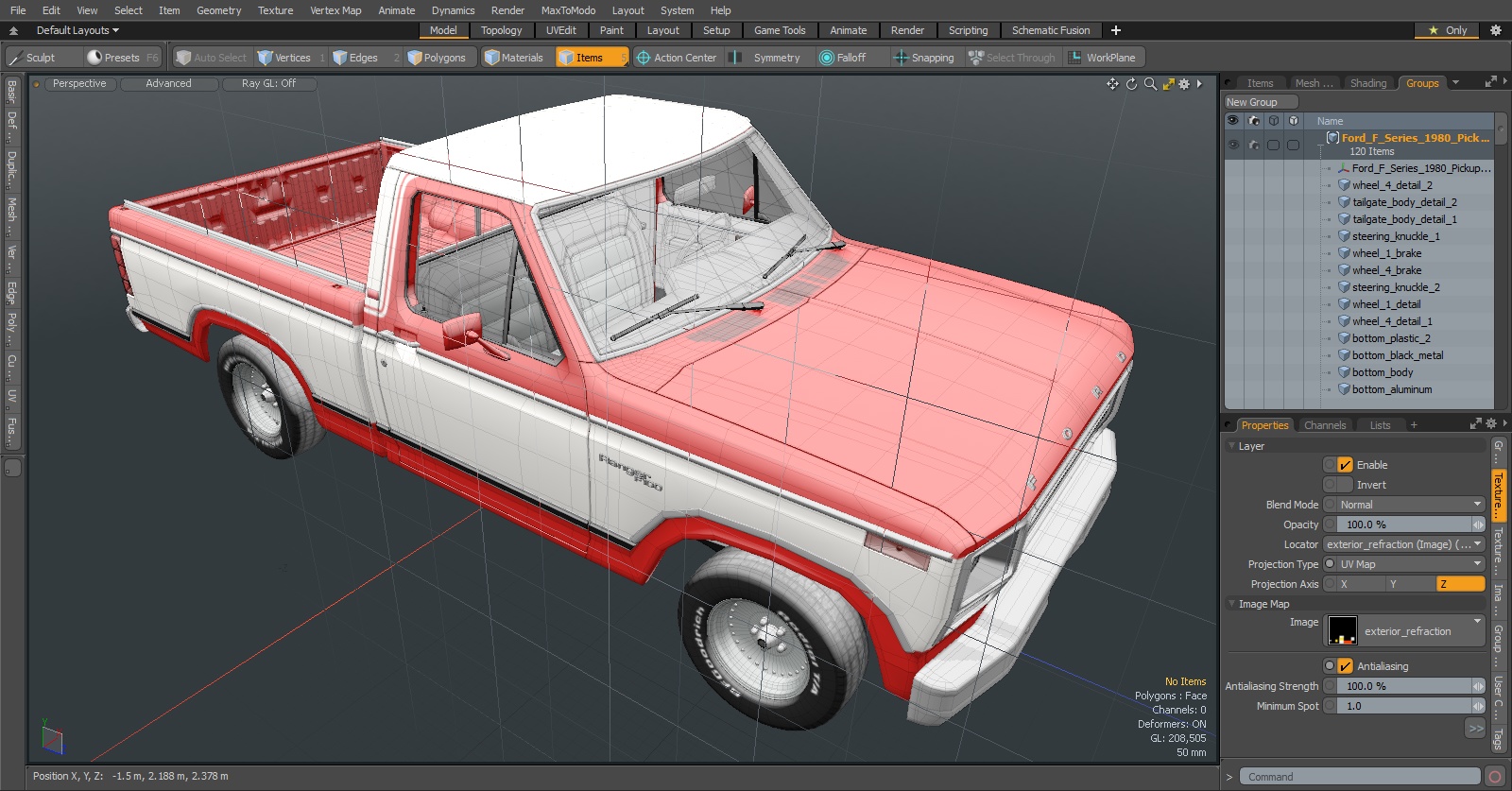 3D model Ford F Series 1980 Pickup Red Simple Interior