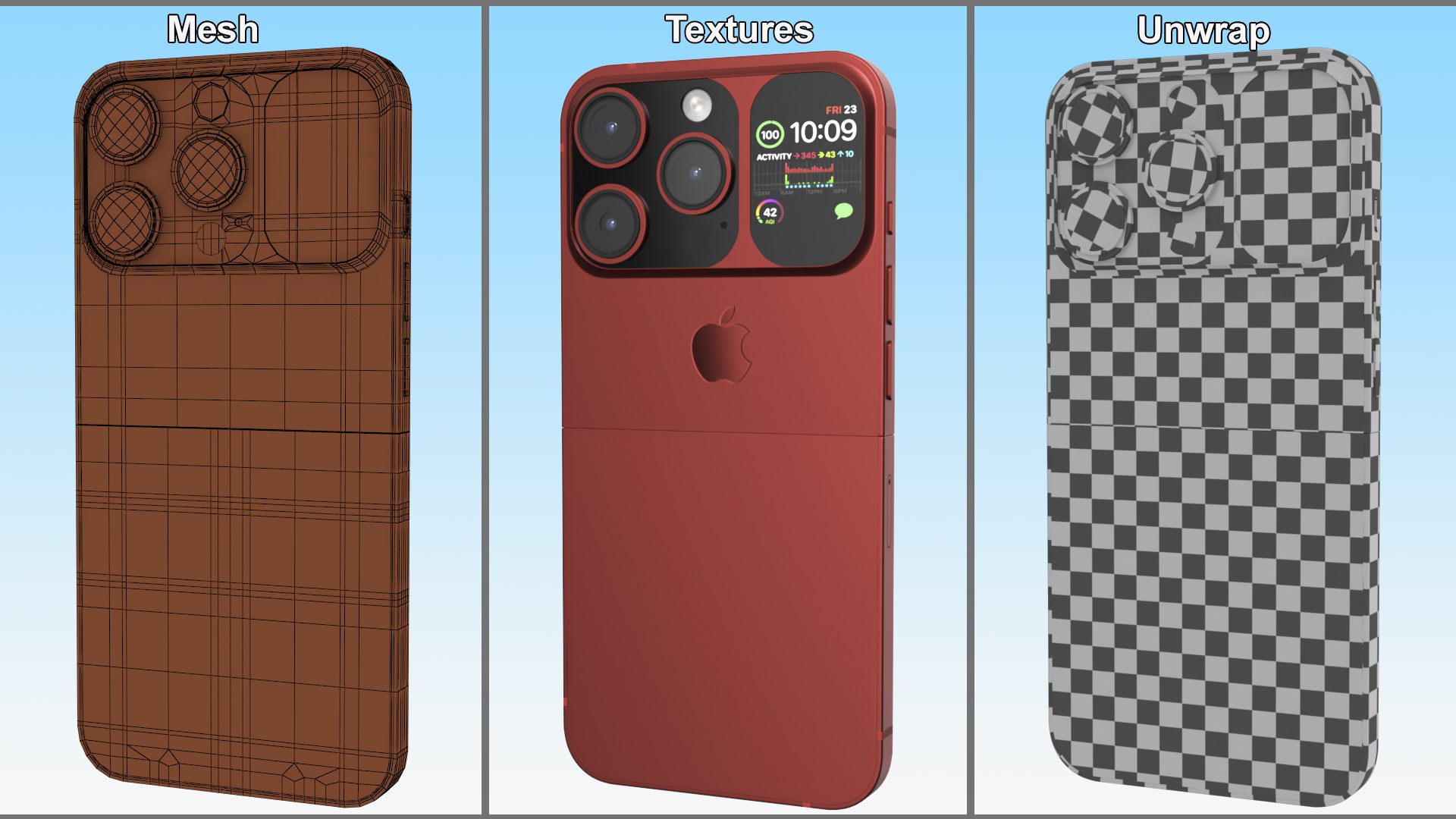 3D model iPhone Flip Crimson Red Rigged