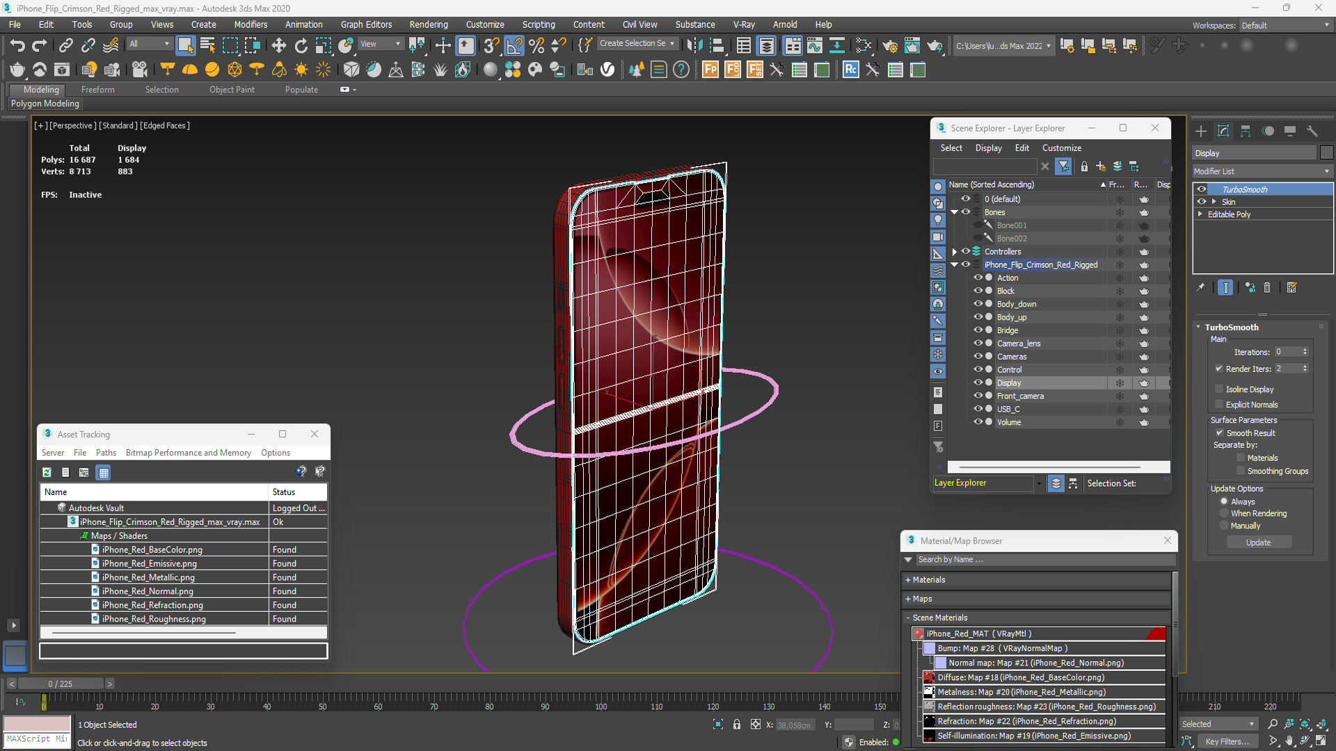 3D model iPhone Flip Crimson Red Rigged