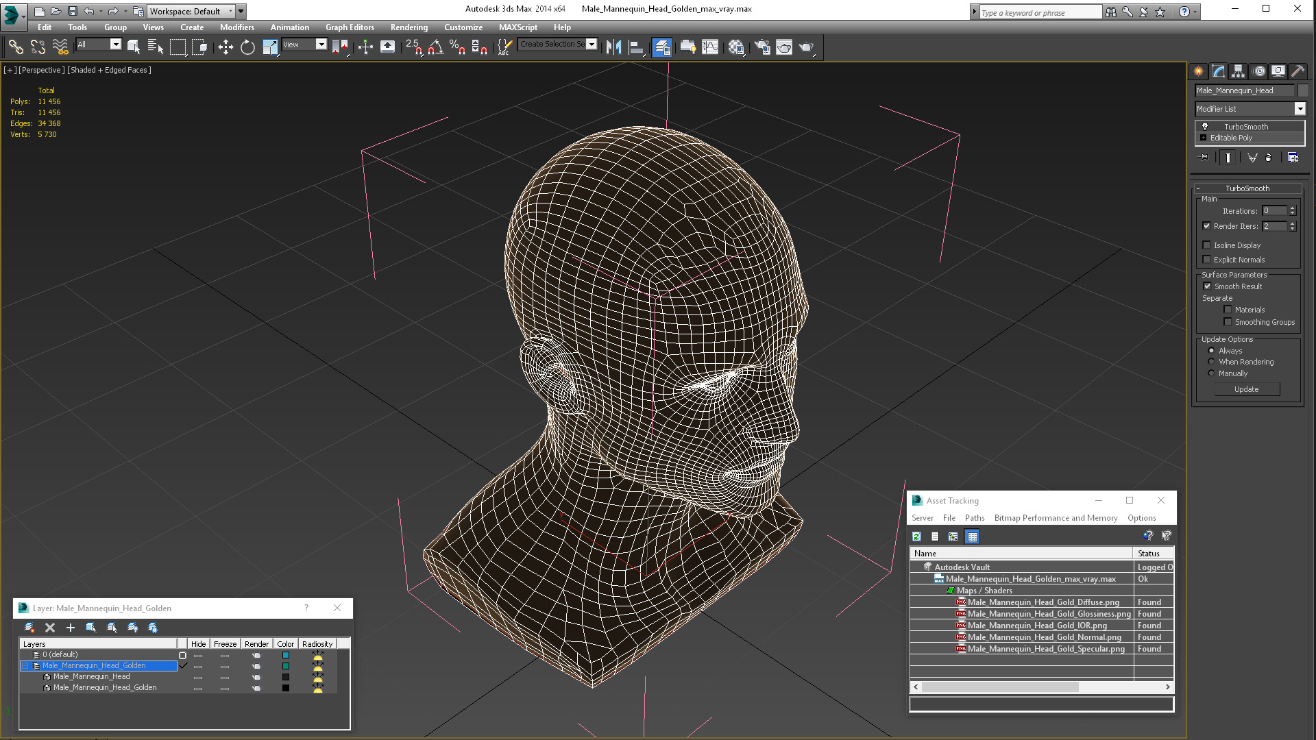 3D Male Mannequin Head Golden