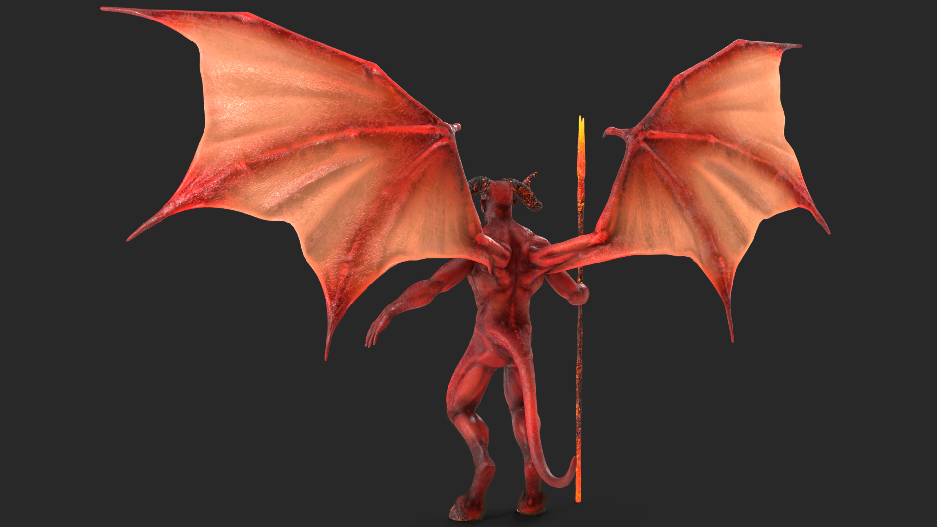 3D model Devil Character with Trident Neutral Pose Fur