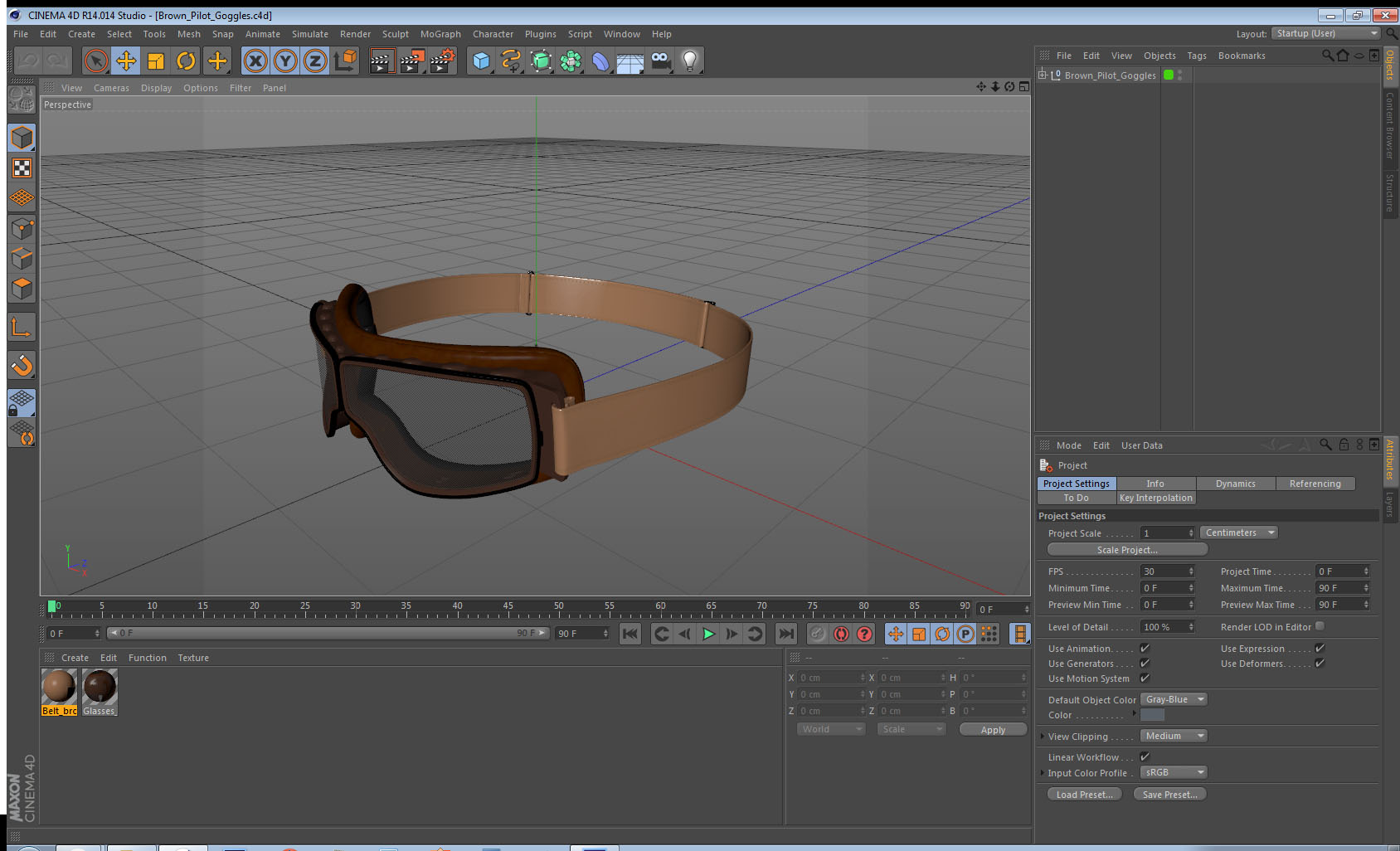 Brown Pilot Goggles 3D model