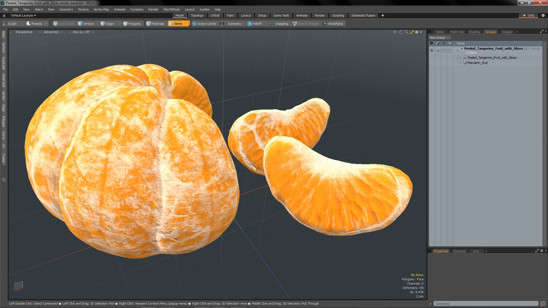 Peeled Tangerine Fruit with Slices 3D model