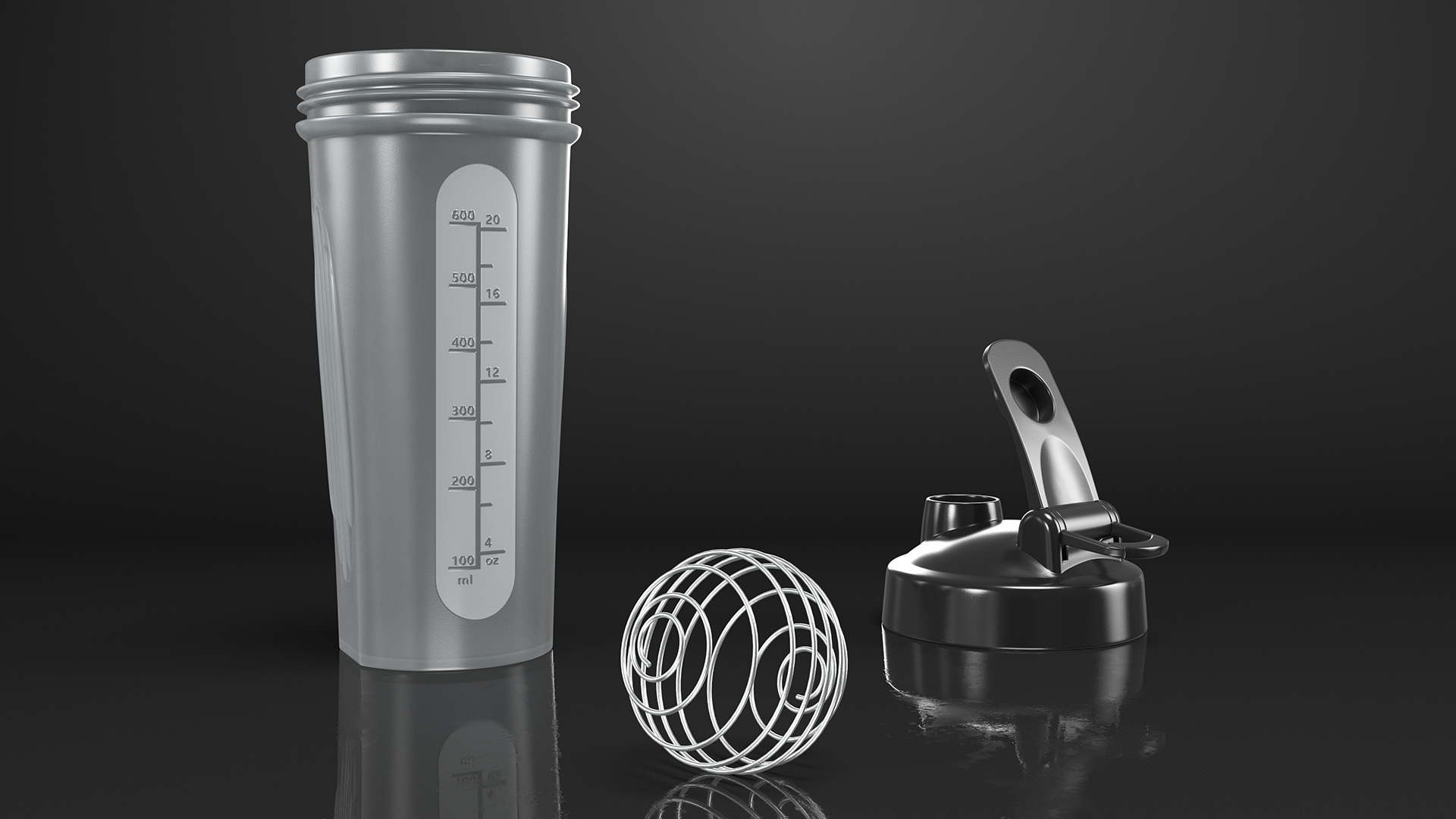 Protein Shaker Bottle Disassembled 3D model