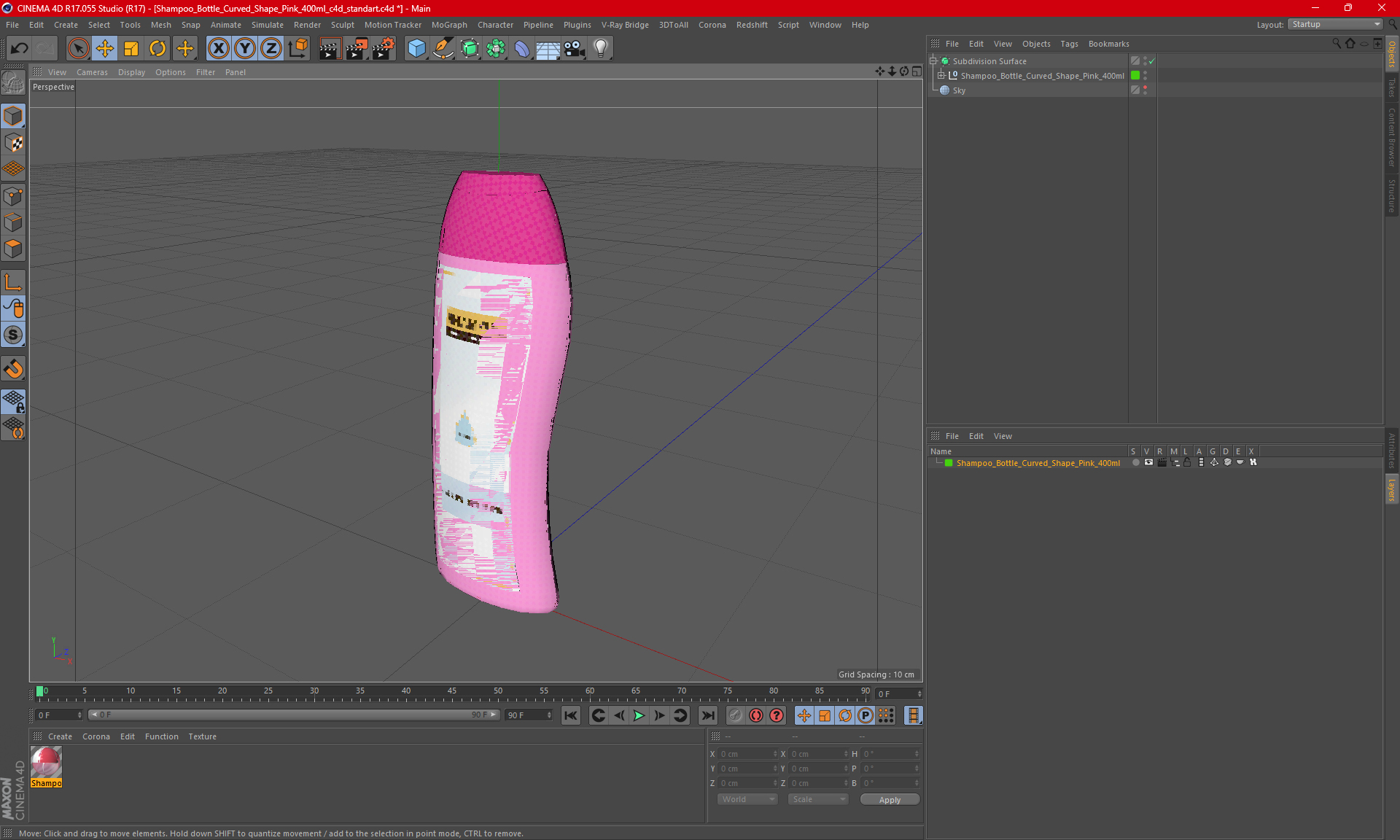 3D Shampoo Bottle Curved Shape Pink 400ml model