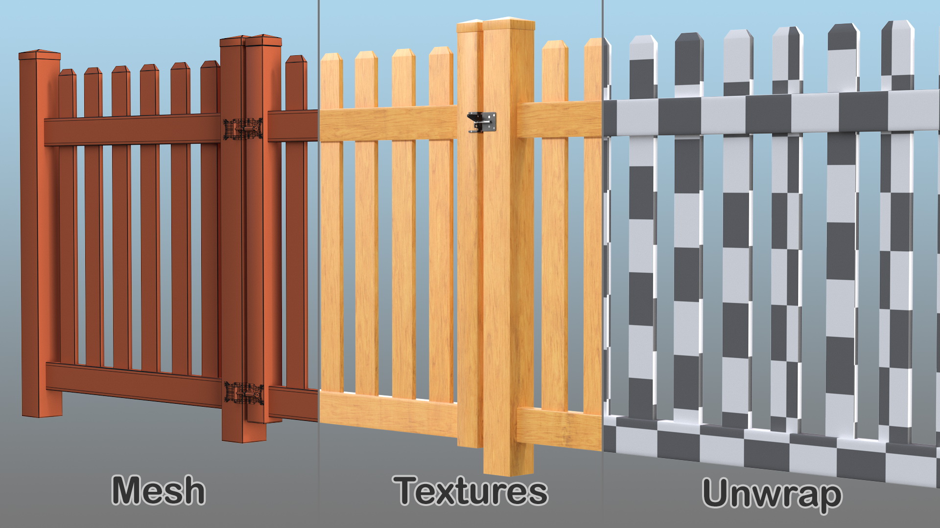 Wooden Picked Fence Section 3D