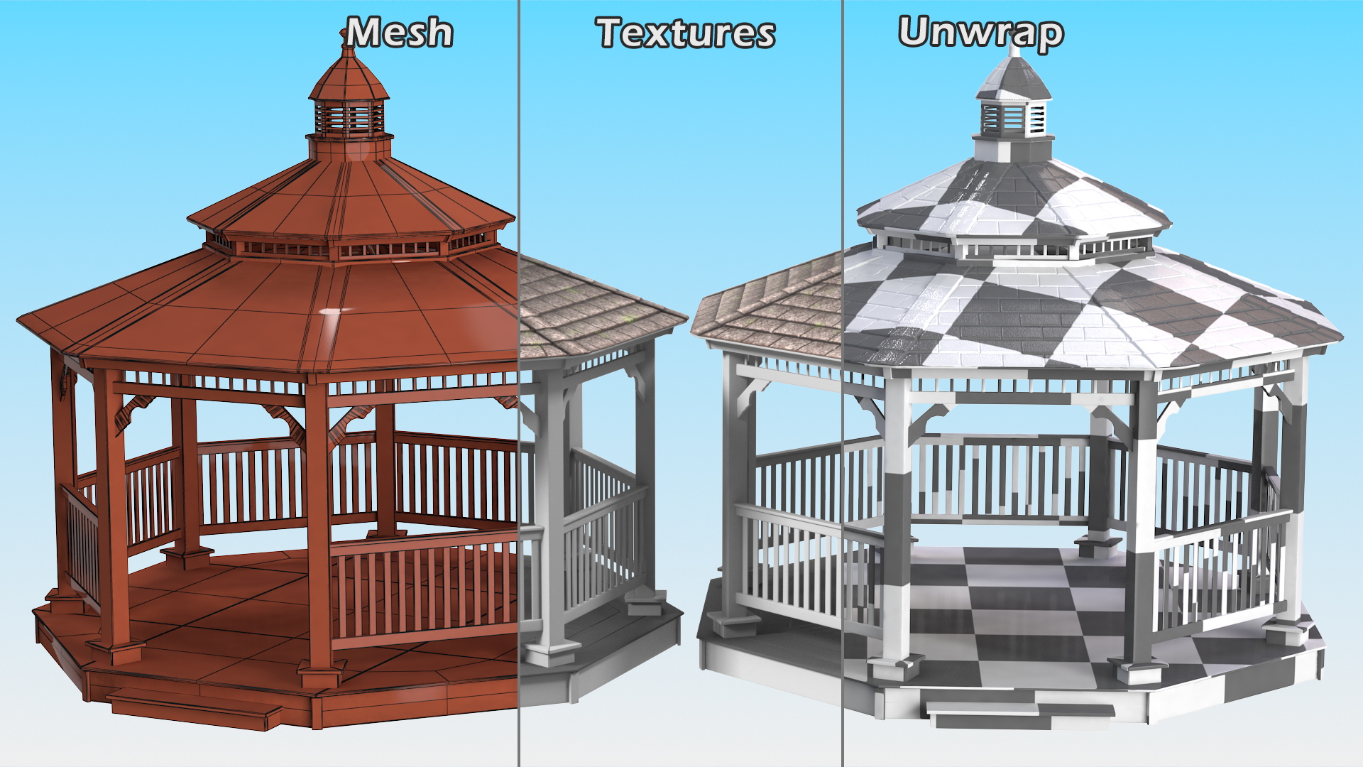 3D Vintage Garden Wooden Gazebo model