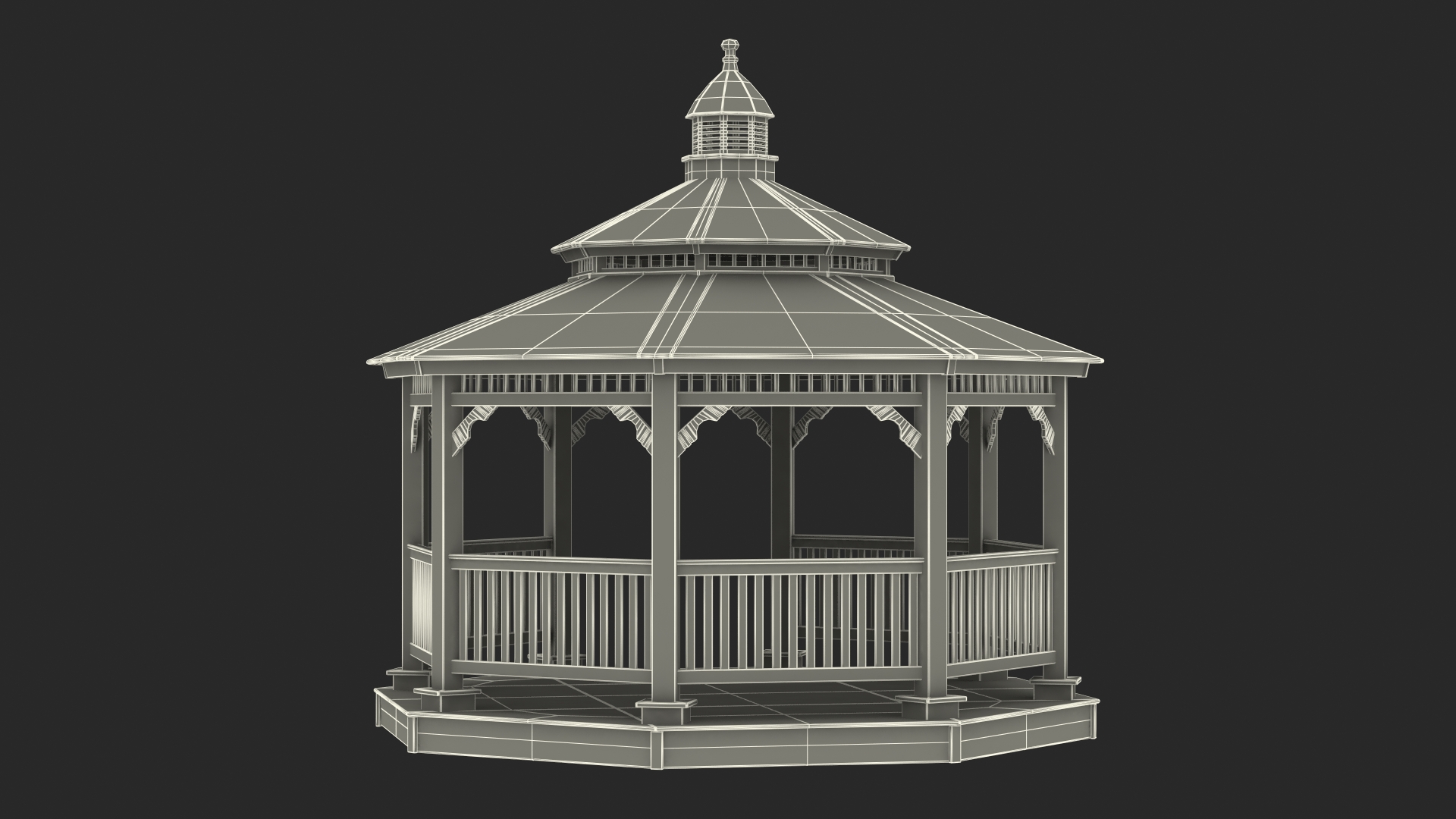 3D Vintage Garden Wooden Gazebo model