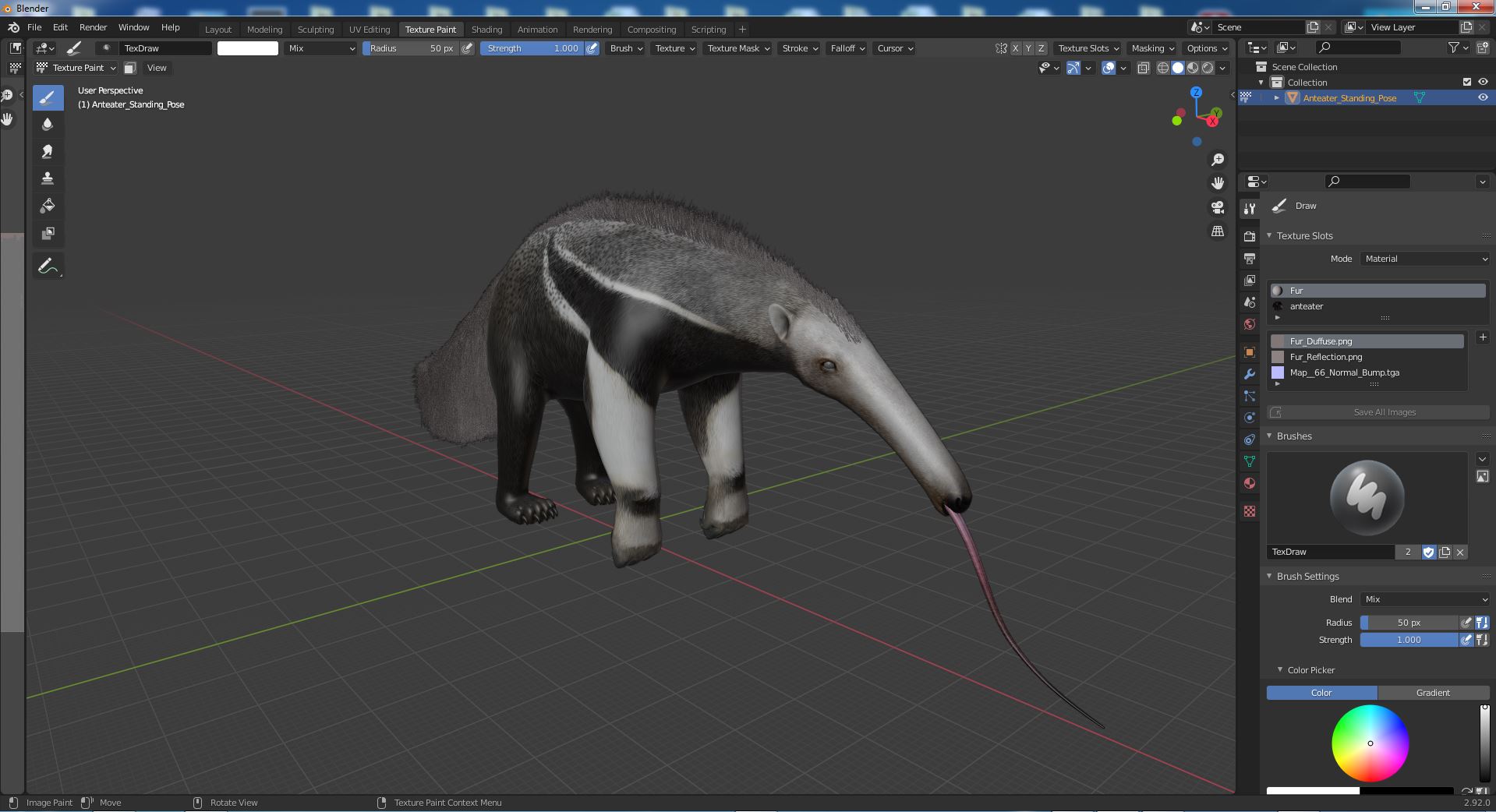 Anteater Standing Pose 3D