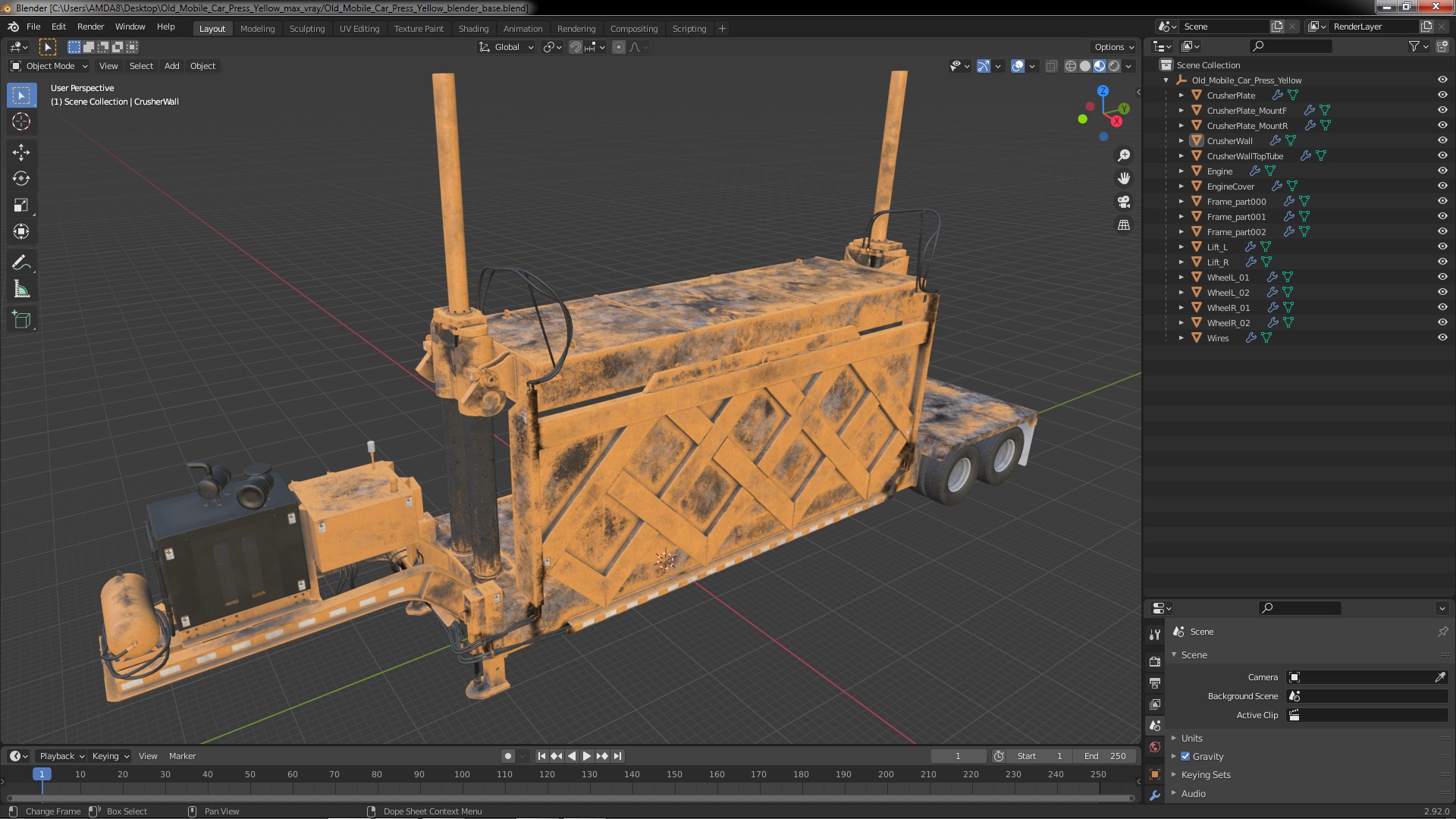 Old Mobile Car Press Yellow 3D