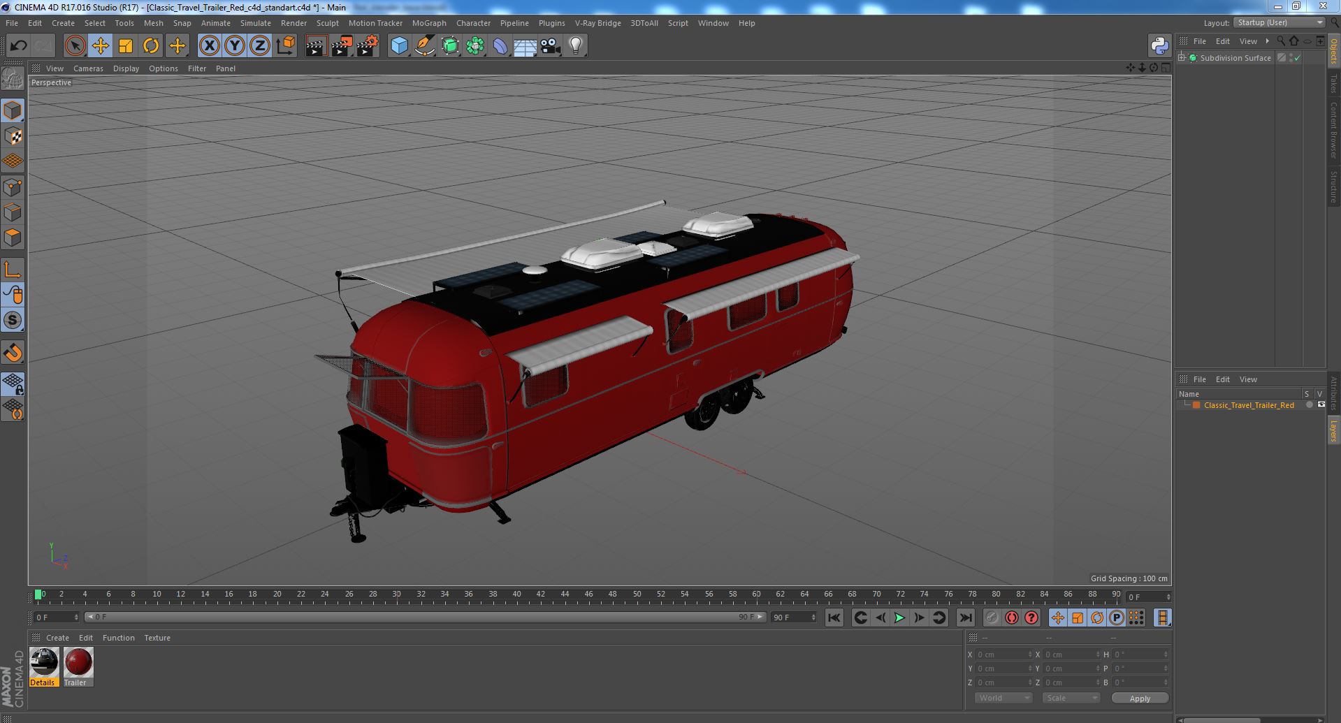 3D Classic Travel Trailer Red