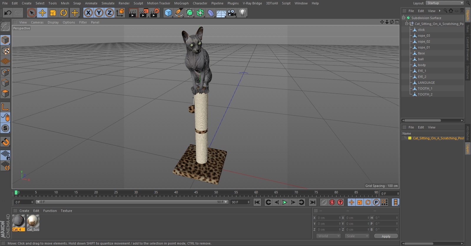 Cat Sitting On A Scratching Post 3D