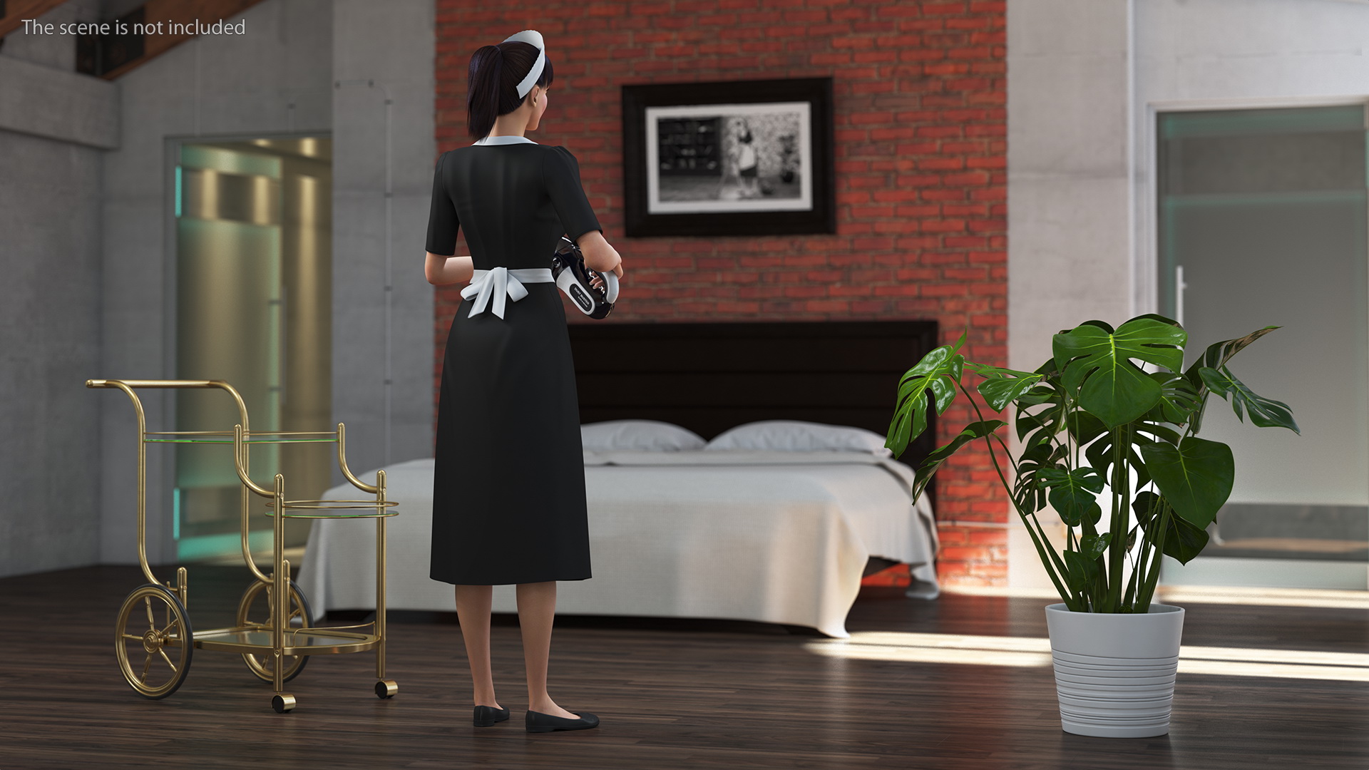 Housekeeping Maid with Handheld Vacuum Cleaner Rigged for Modo 3D