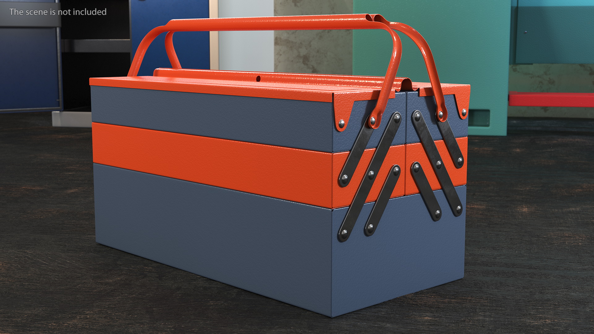 Metal Cantilever Tool Box Orange Rigged 3D model