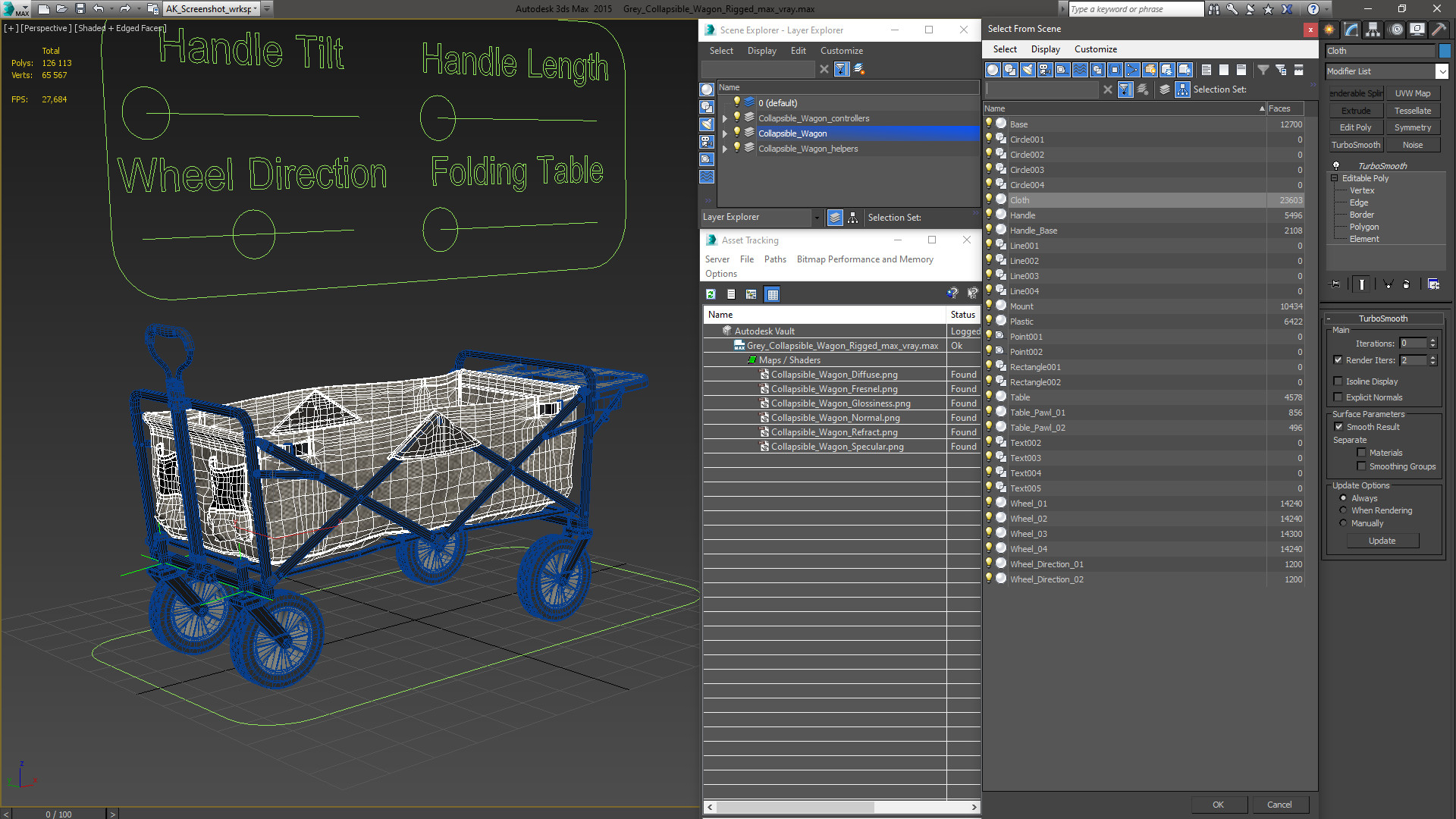 Grey Collapsible Wagon Rigged 3D model