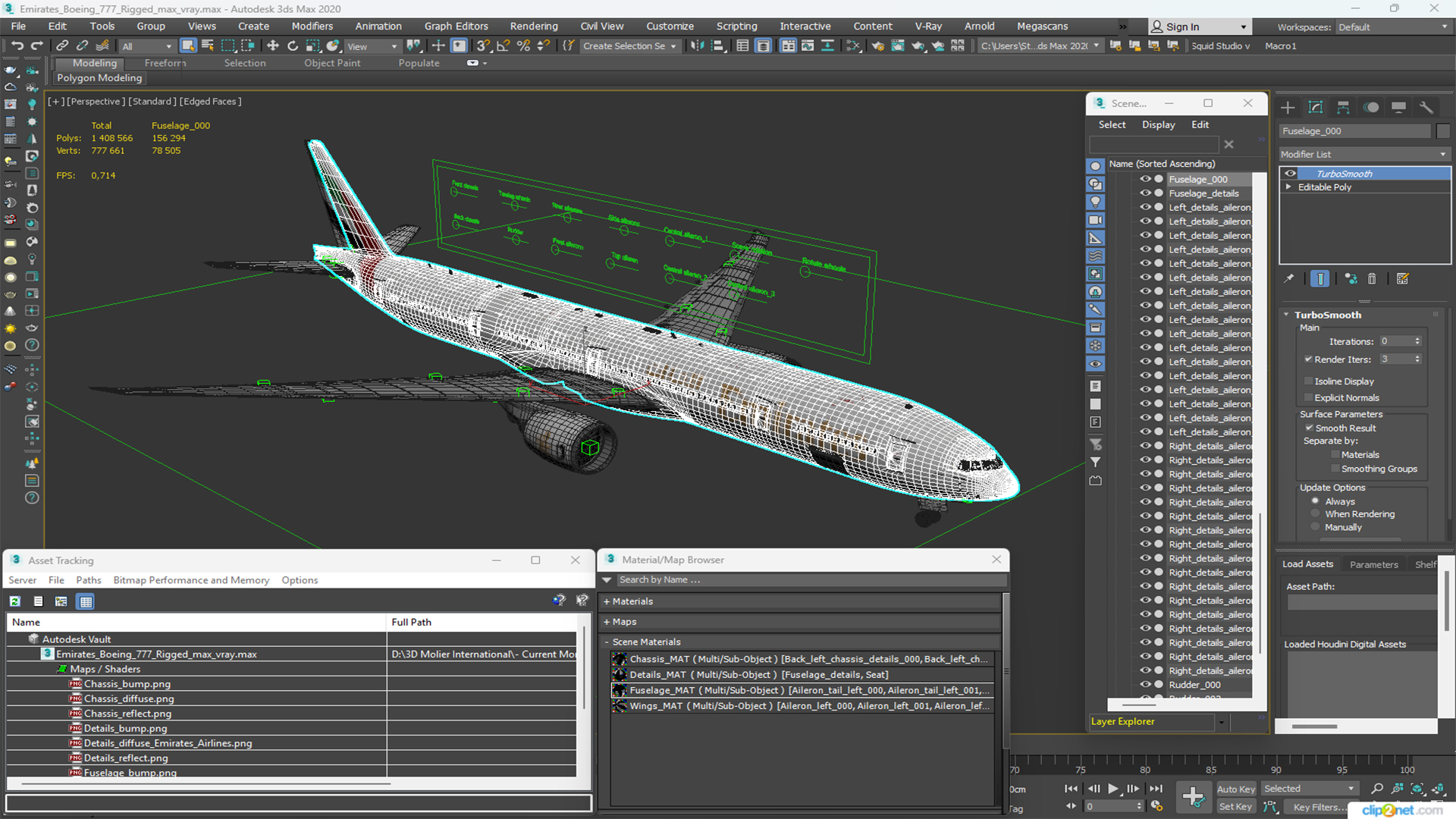 3D Emirates Boeing 777 Rigged