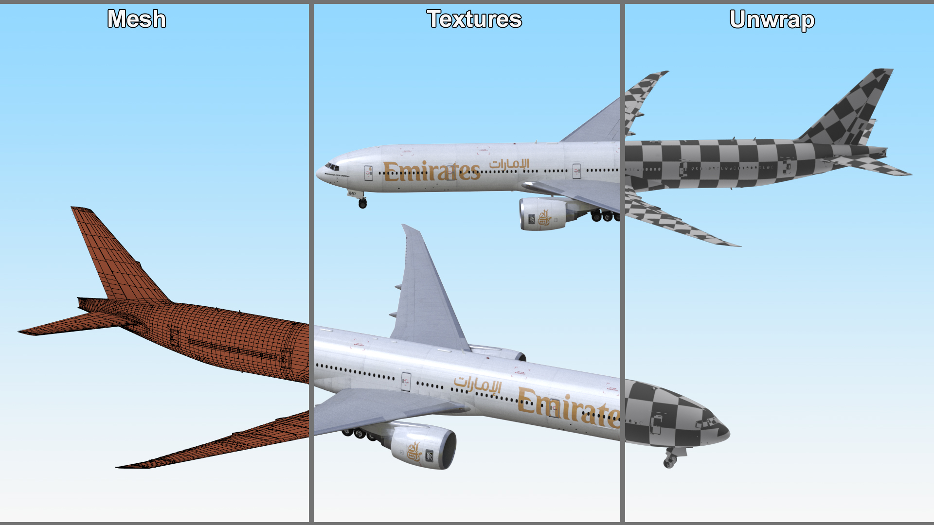 3D Emirates Boeing 777 Rigged