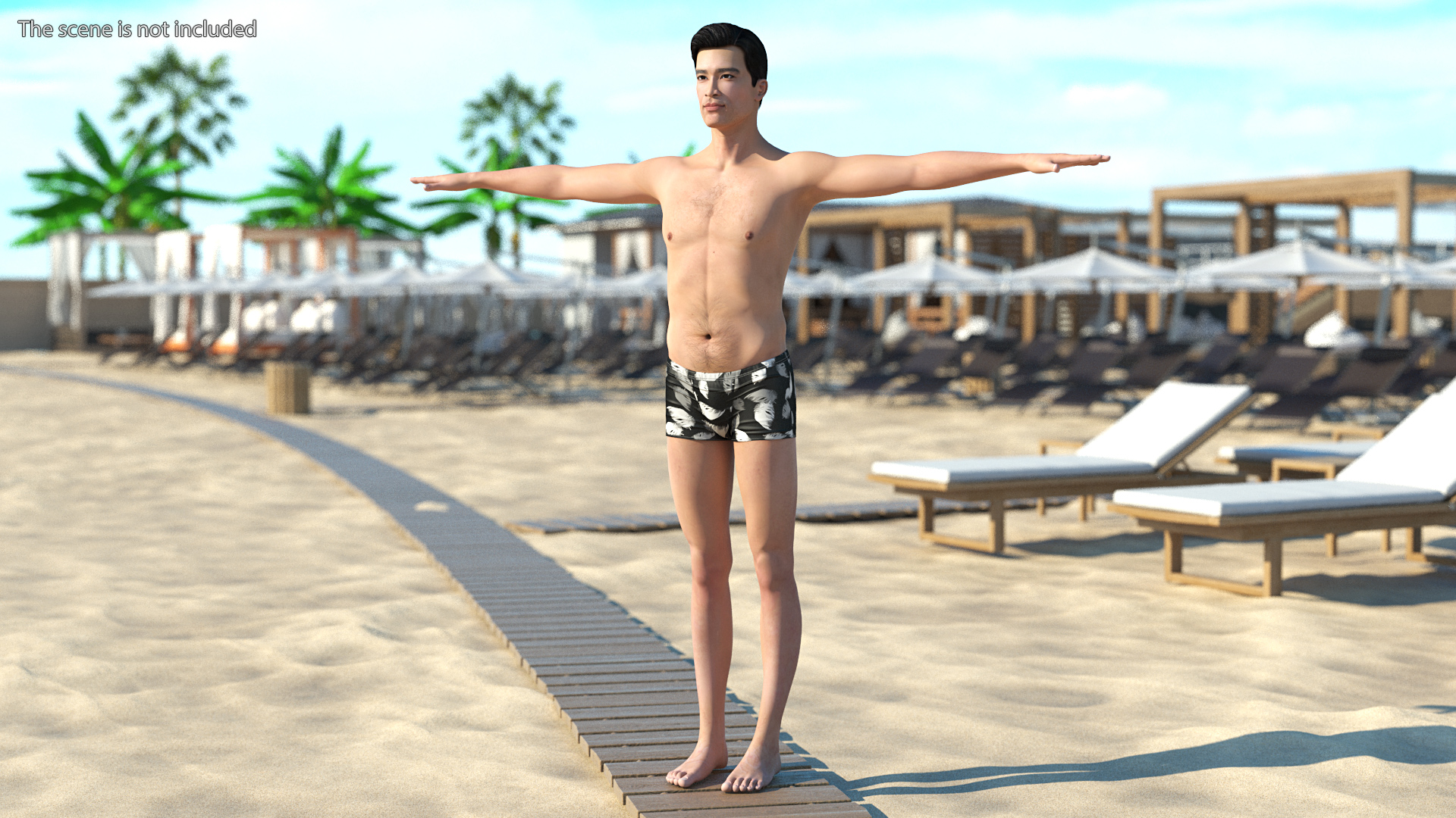 3D Asian Man Underwear T Pose