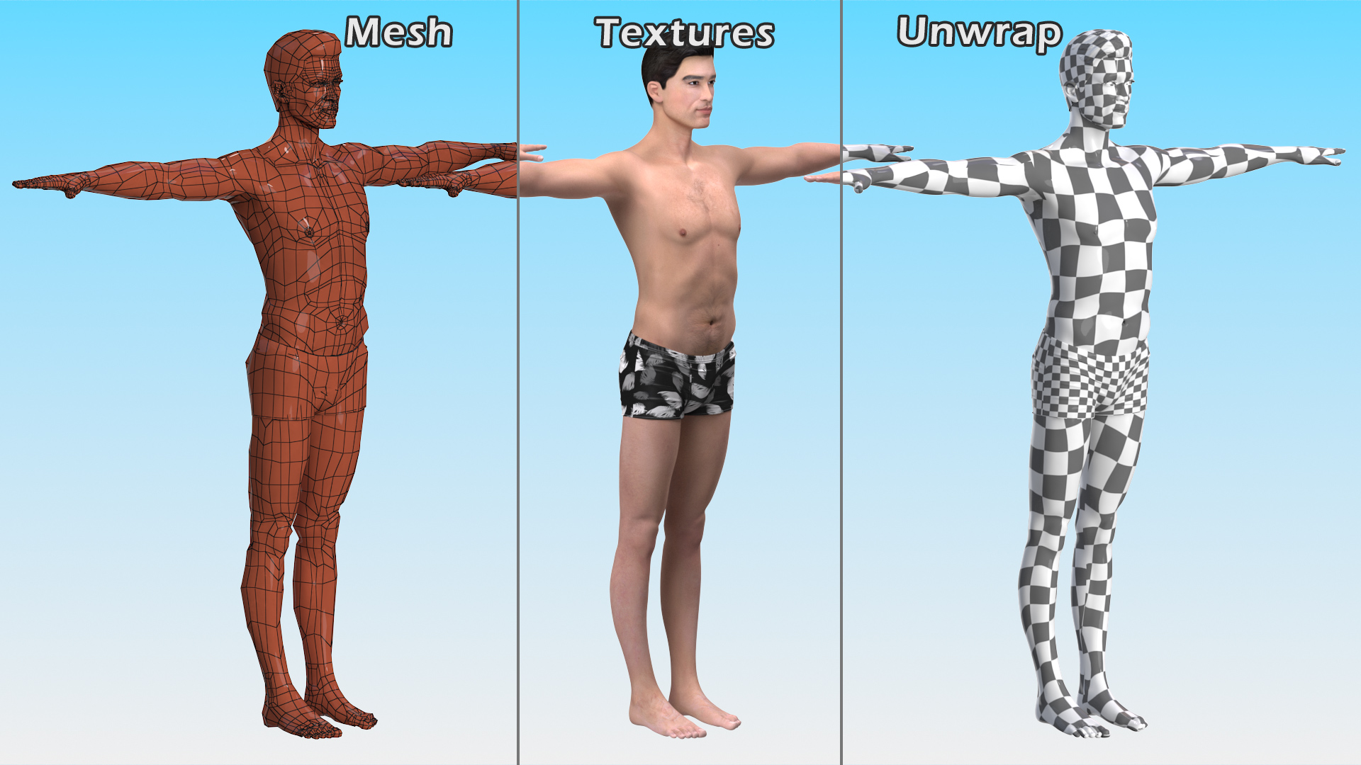 3D Asian Man Underwear T Pose